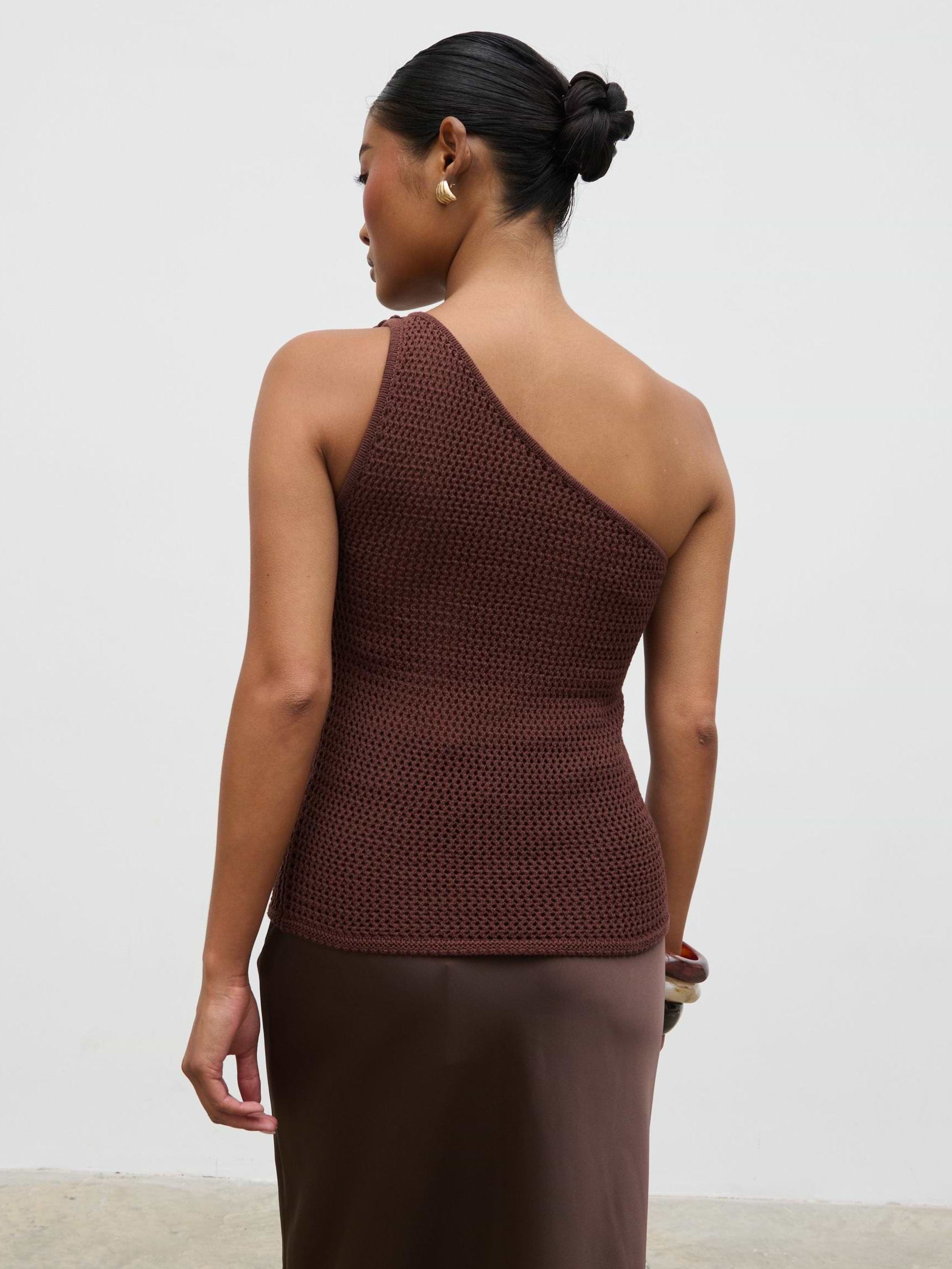 Megan Crochet Flower Knit Top - Brown