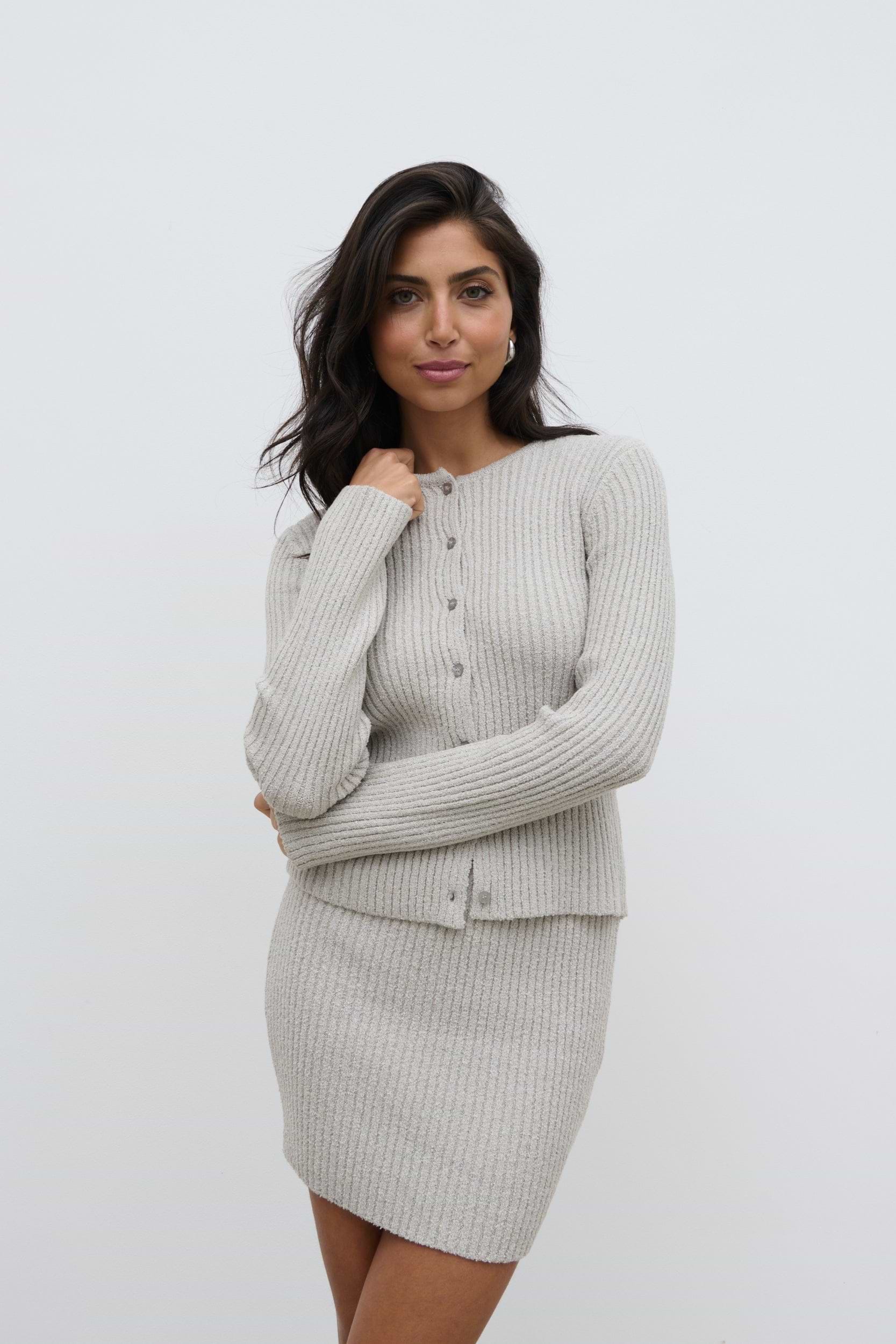 Melissa Fine Tape Knit Cardigan - Taupe