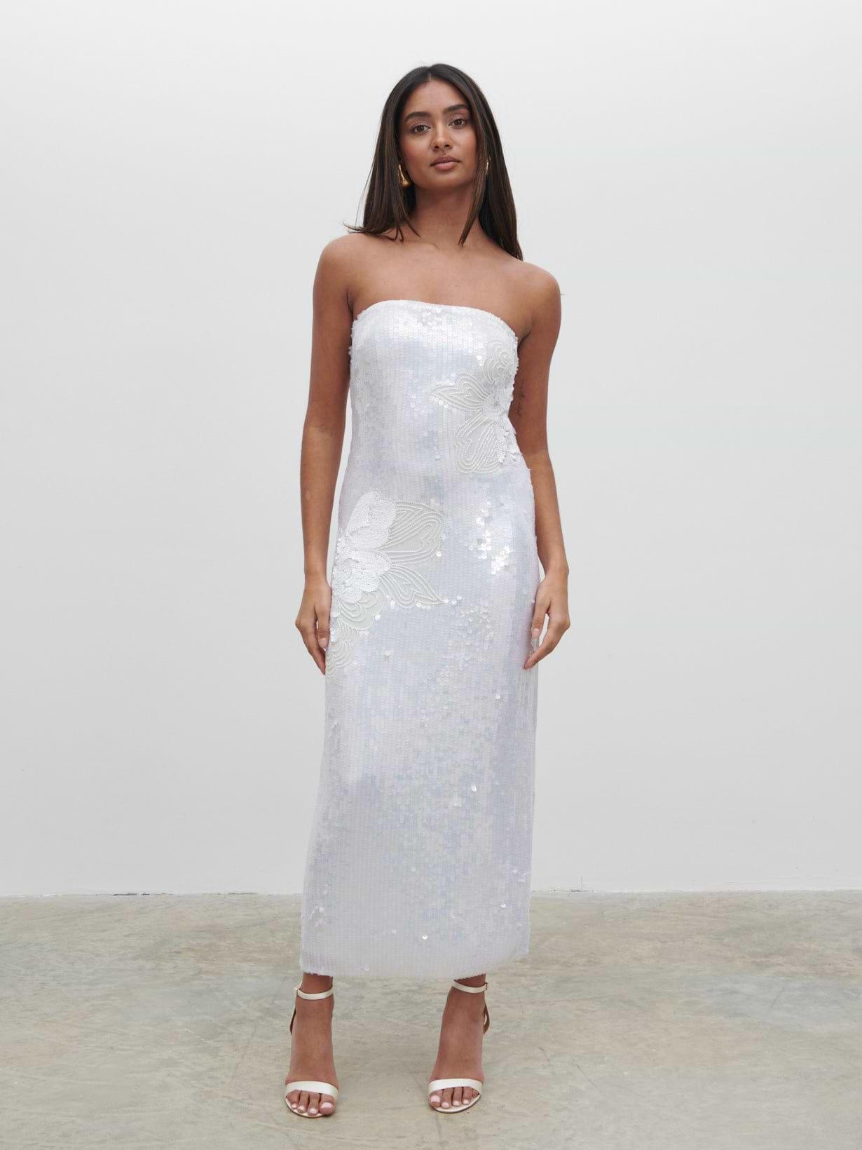 Menton Floral Sequin Midaxi Dress - Ivory