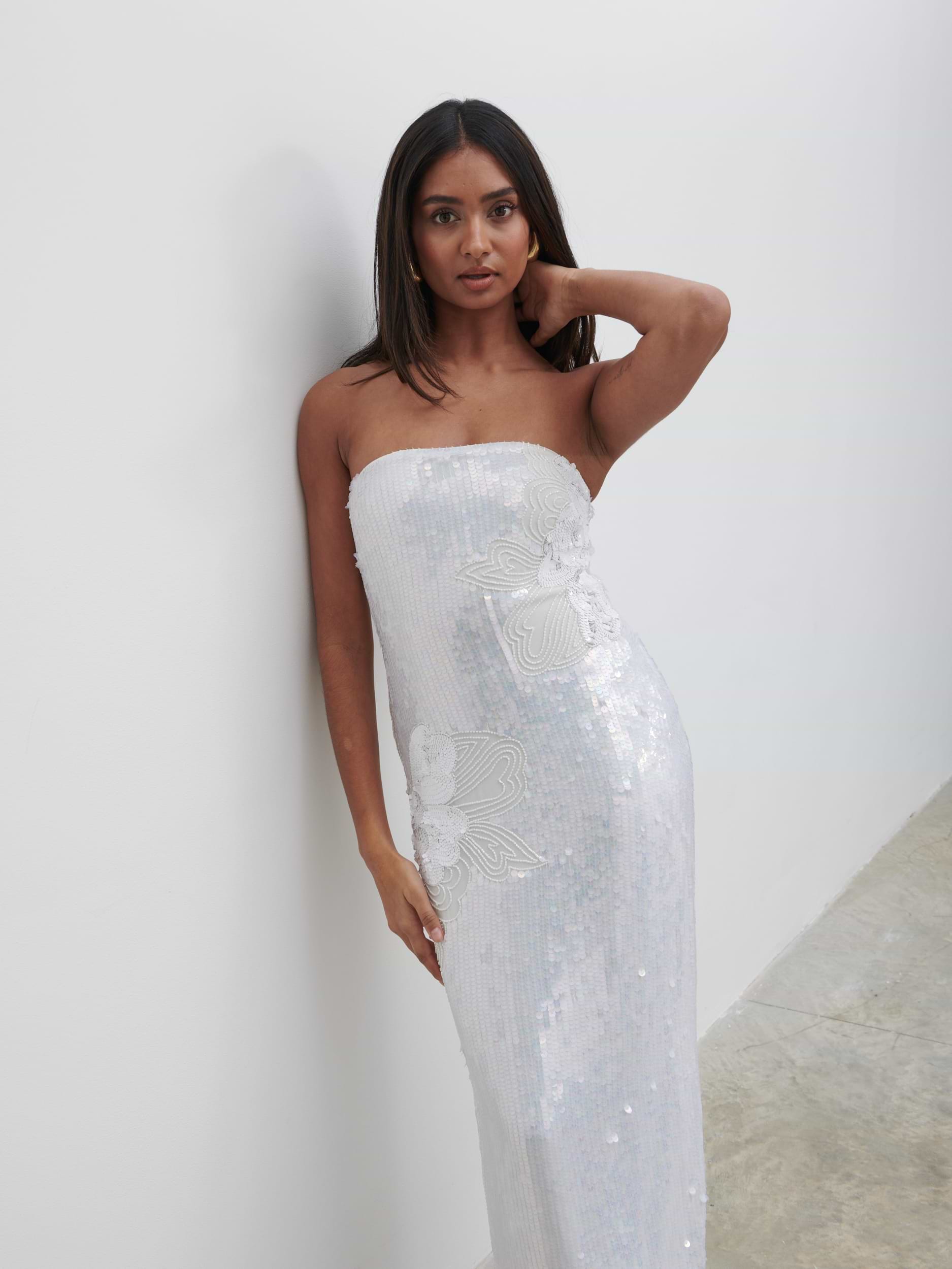 Menton Floral Sequin Midaxi Dress - Ivory