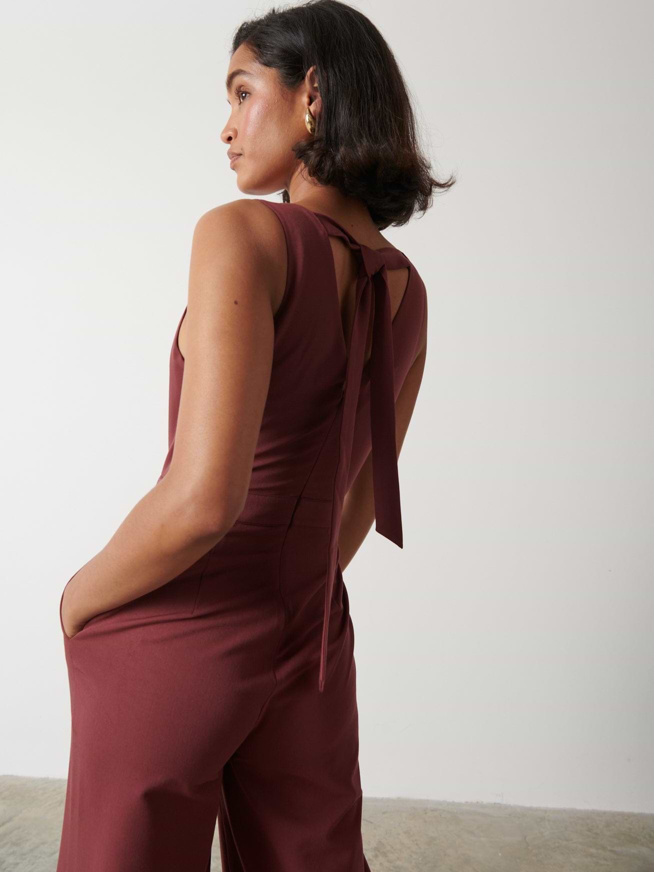 Miley Tie Back Jumpsuit - Wine