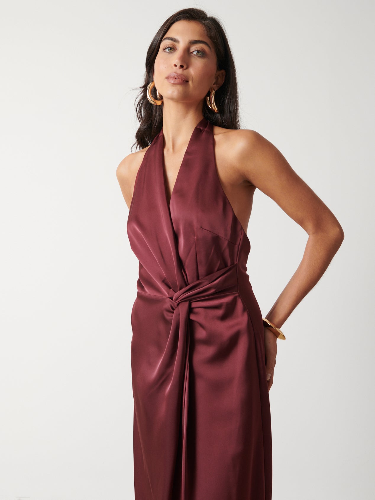 Montana Satin Knotted Midaxi Dress - Merlot