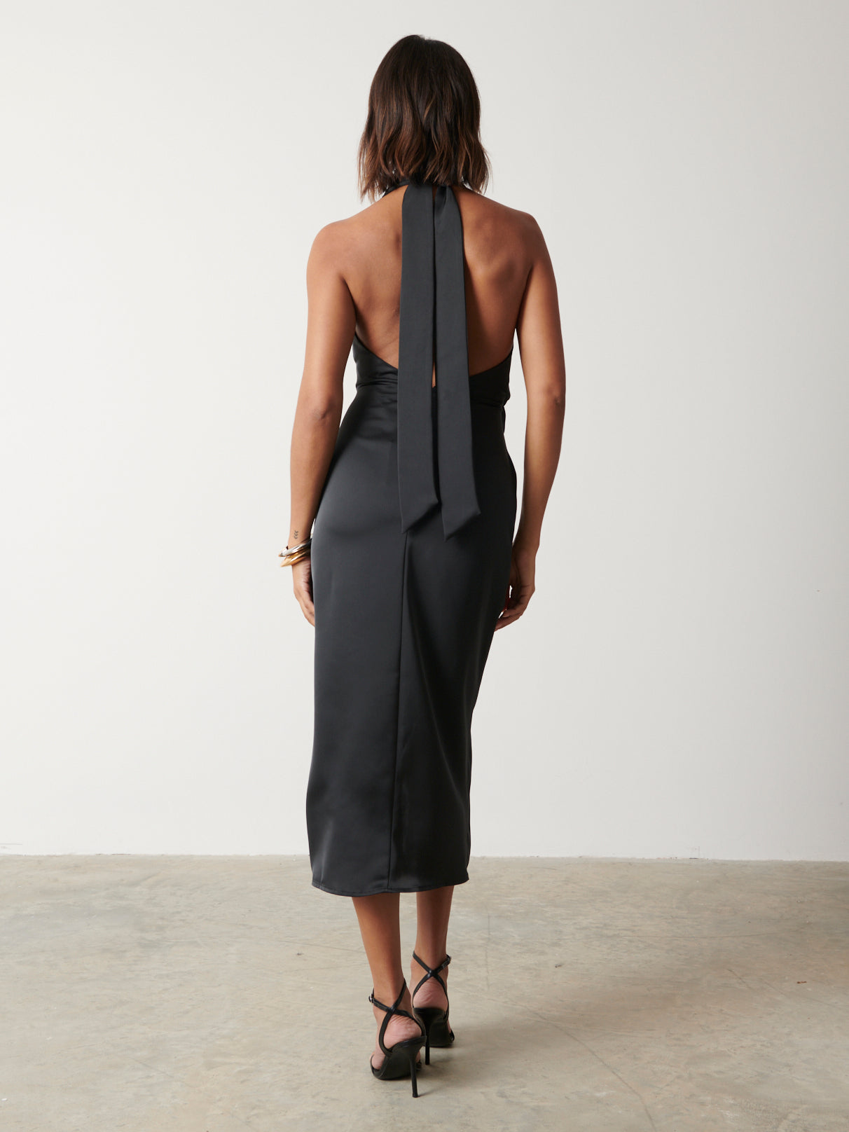 Montana Satin Knotted Midaxi Dress - Black