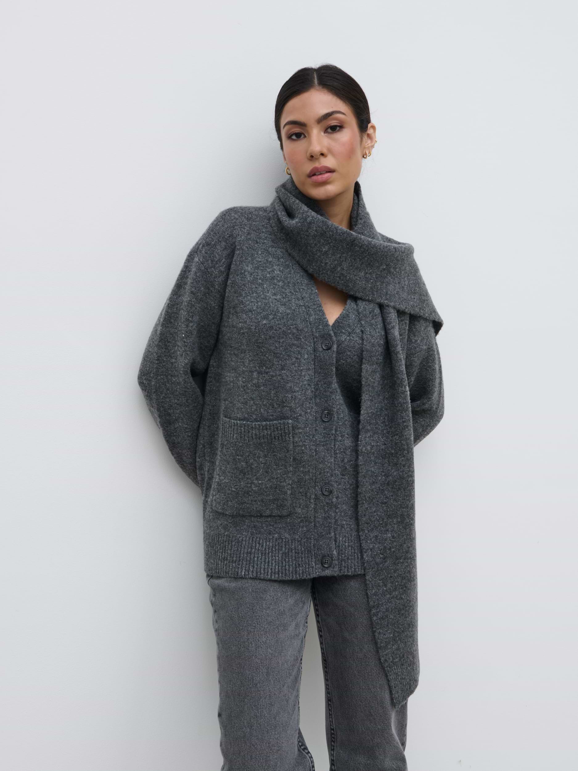 Murphy Cardigan Knit Scarf Set - Charcoal