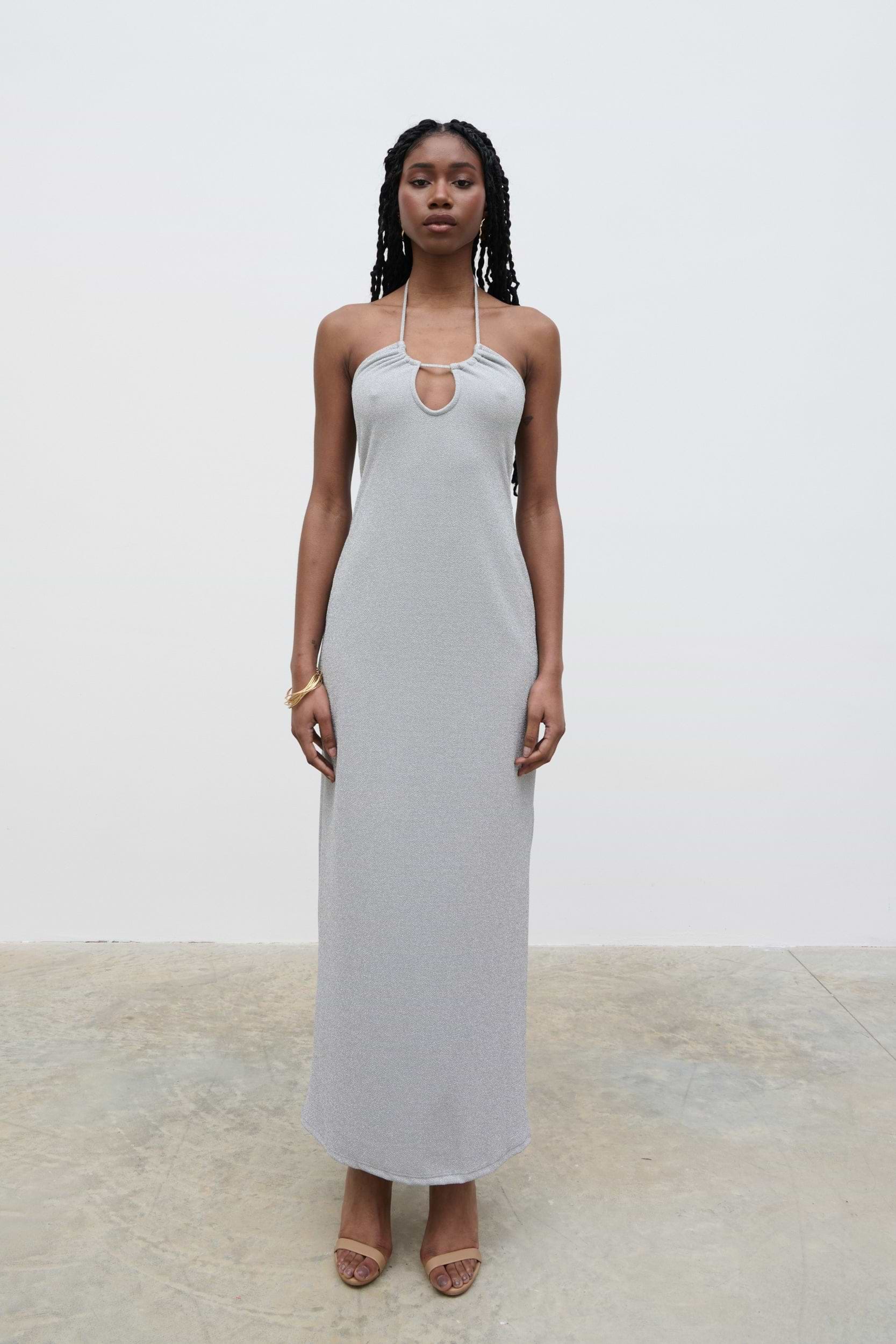 Myka Shimmer Jersey Slip Dress - Silver