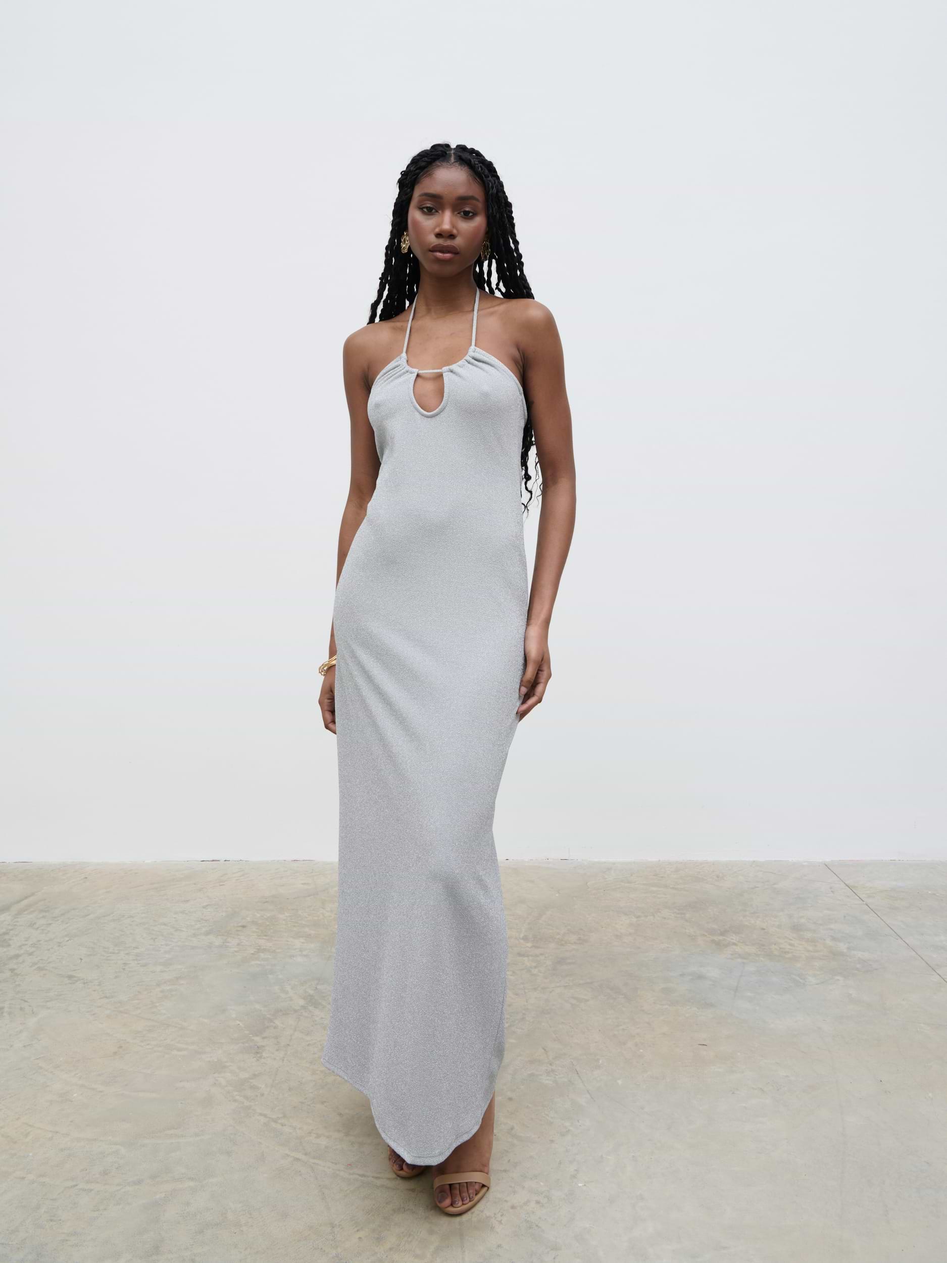Myka Shimmer Jersey Slip Dress - Silver