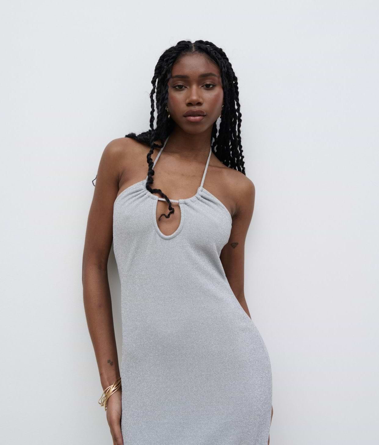 Myka Shimmer Jersey Slip Dress - Silver