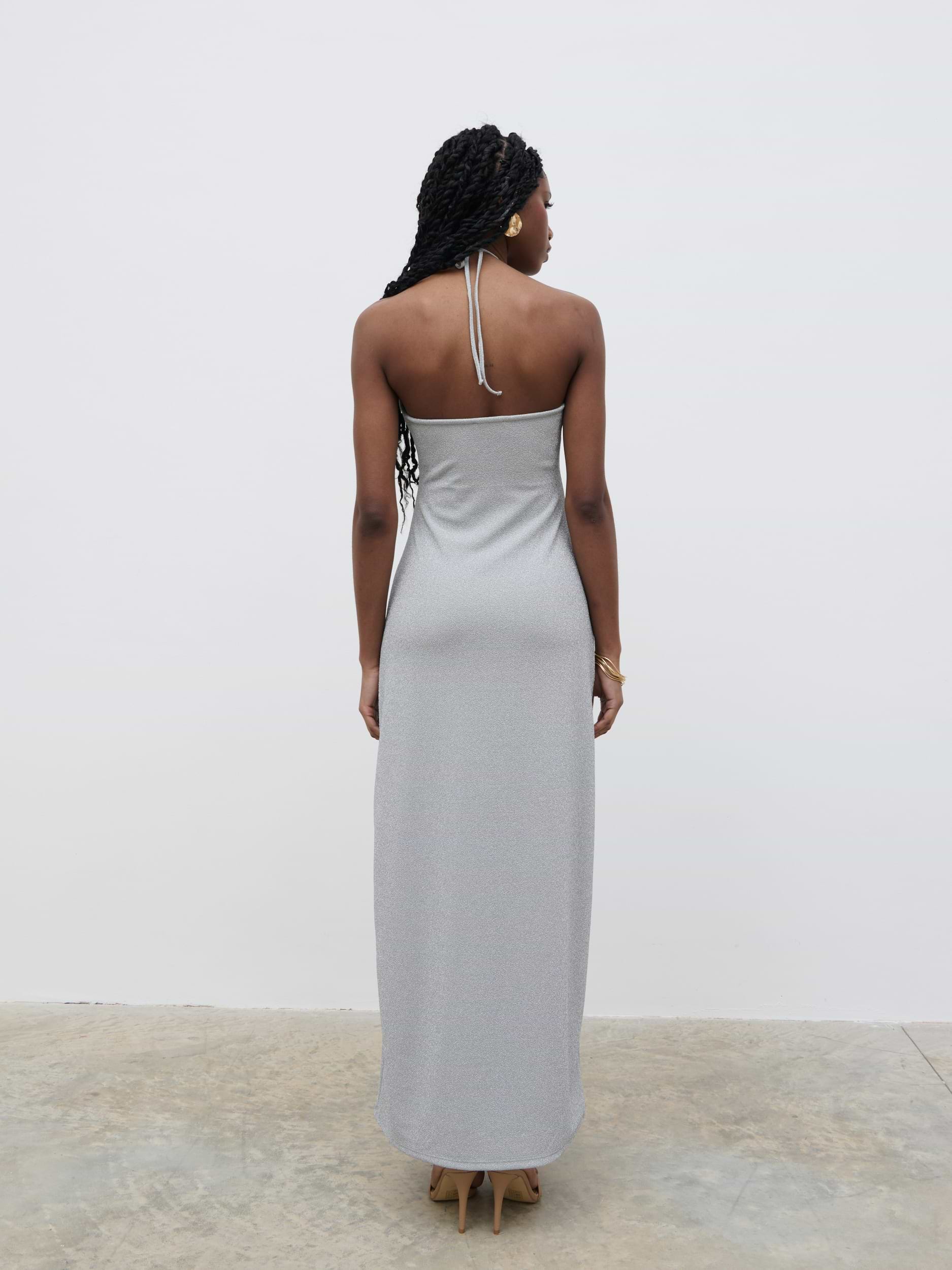 Myka Shimmer Jersey Slip Dress - Silver