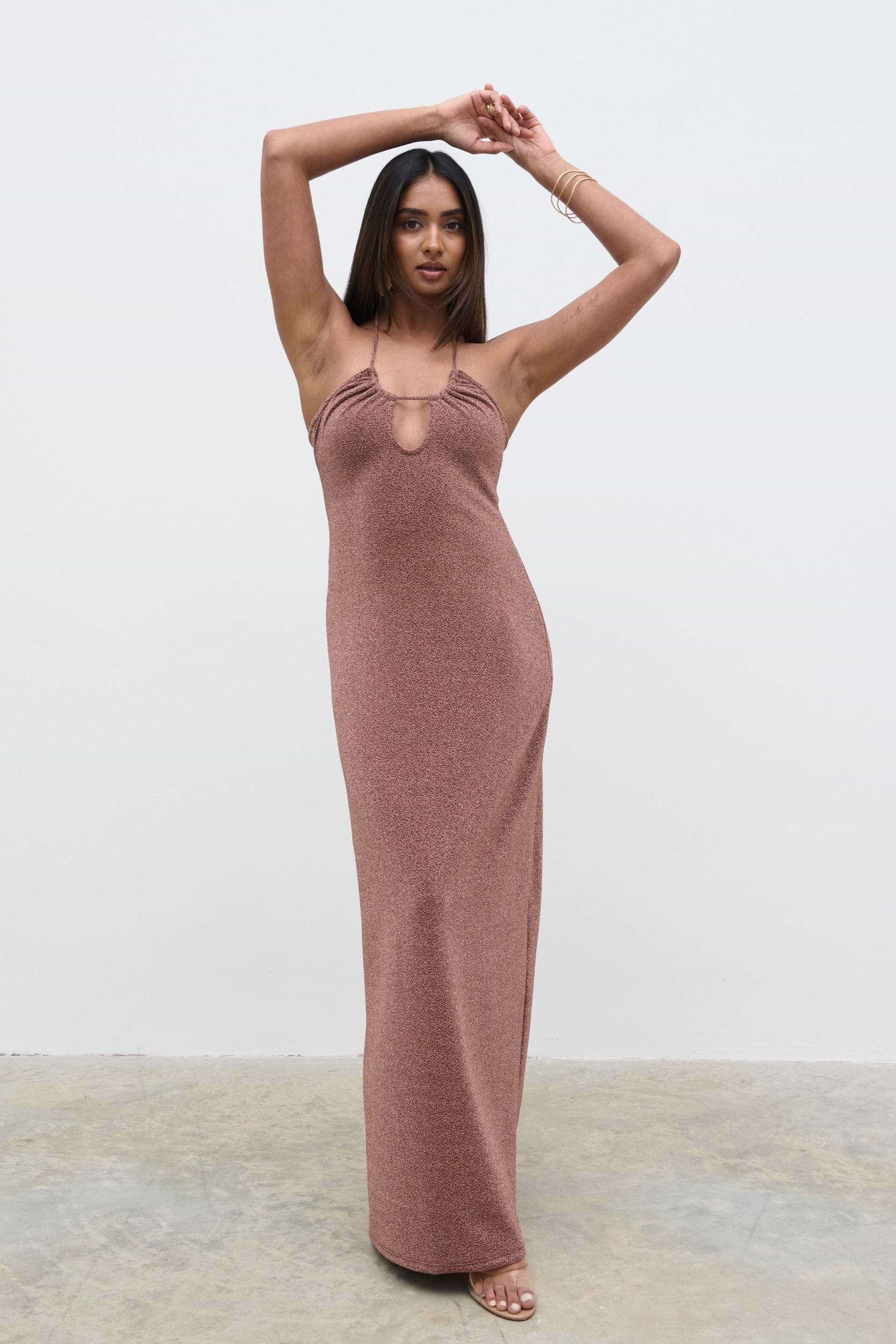 Myka Shimmer Jersey Slip Dress - Bronze Rose
