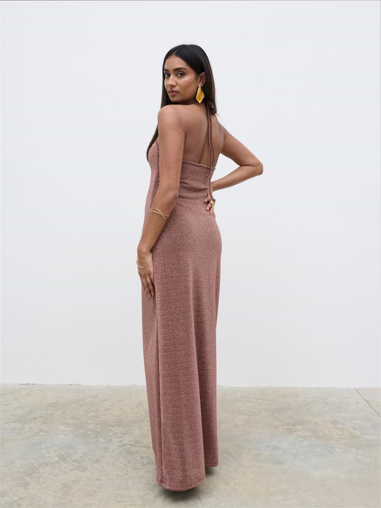 Myka Shimmer Jersey Slip Dress - Bronze Rose