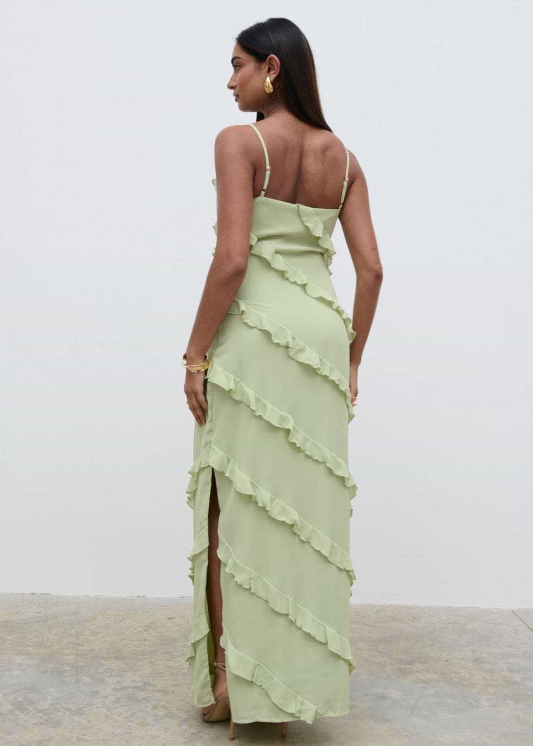 Nadine Ruffle Maxi Dress - Pistachio