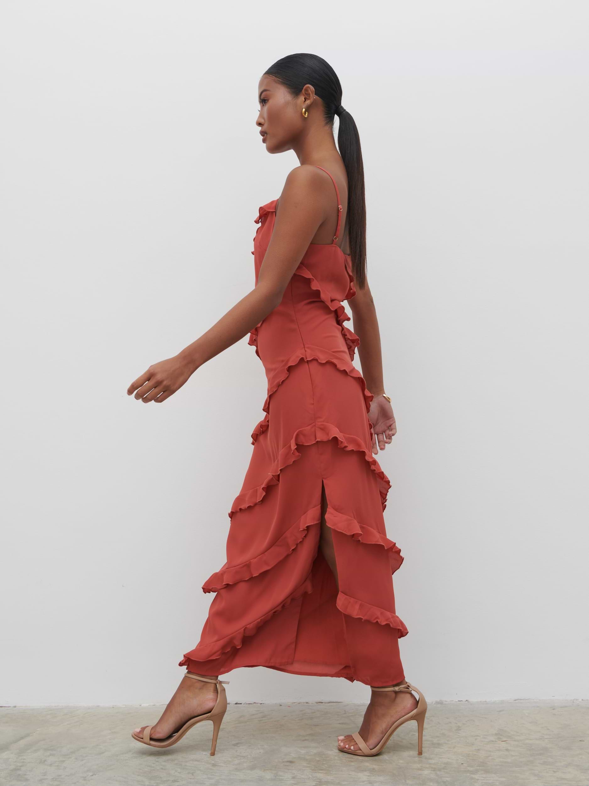 Nadine Ruffle Midaxi Dress - Dusky Rose