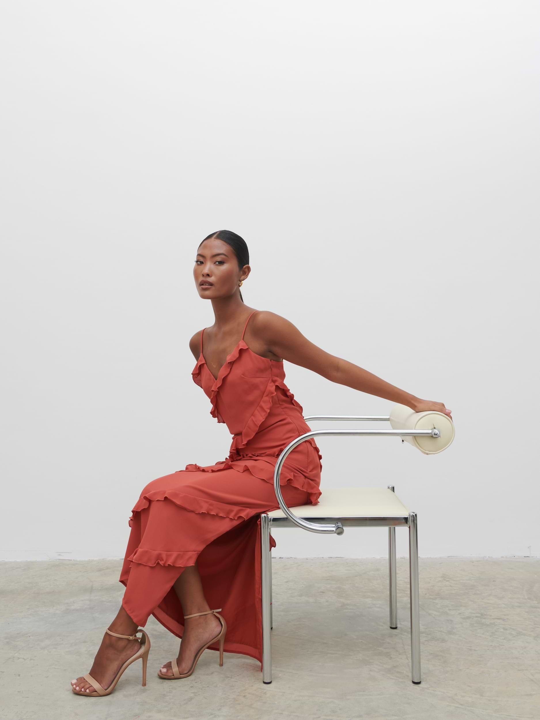 Nadine Ruffle Midaxi Dress - Dusky Rose