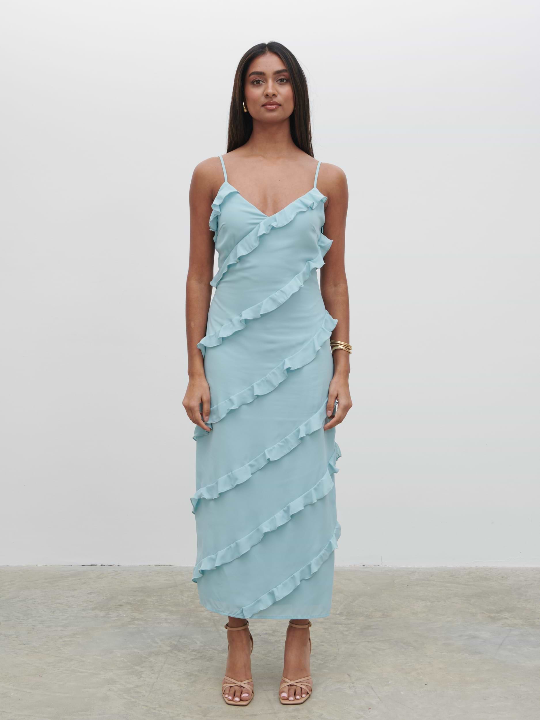 Nadine Ruffle Midaxi Dress - Seaspray