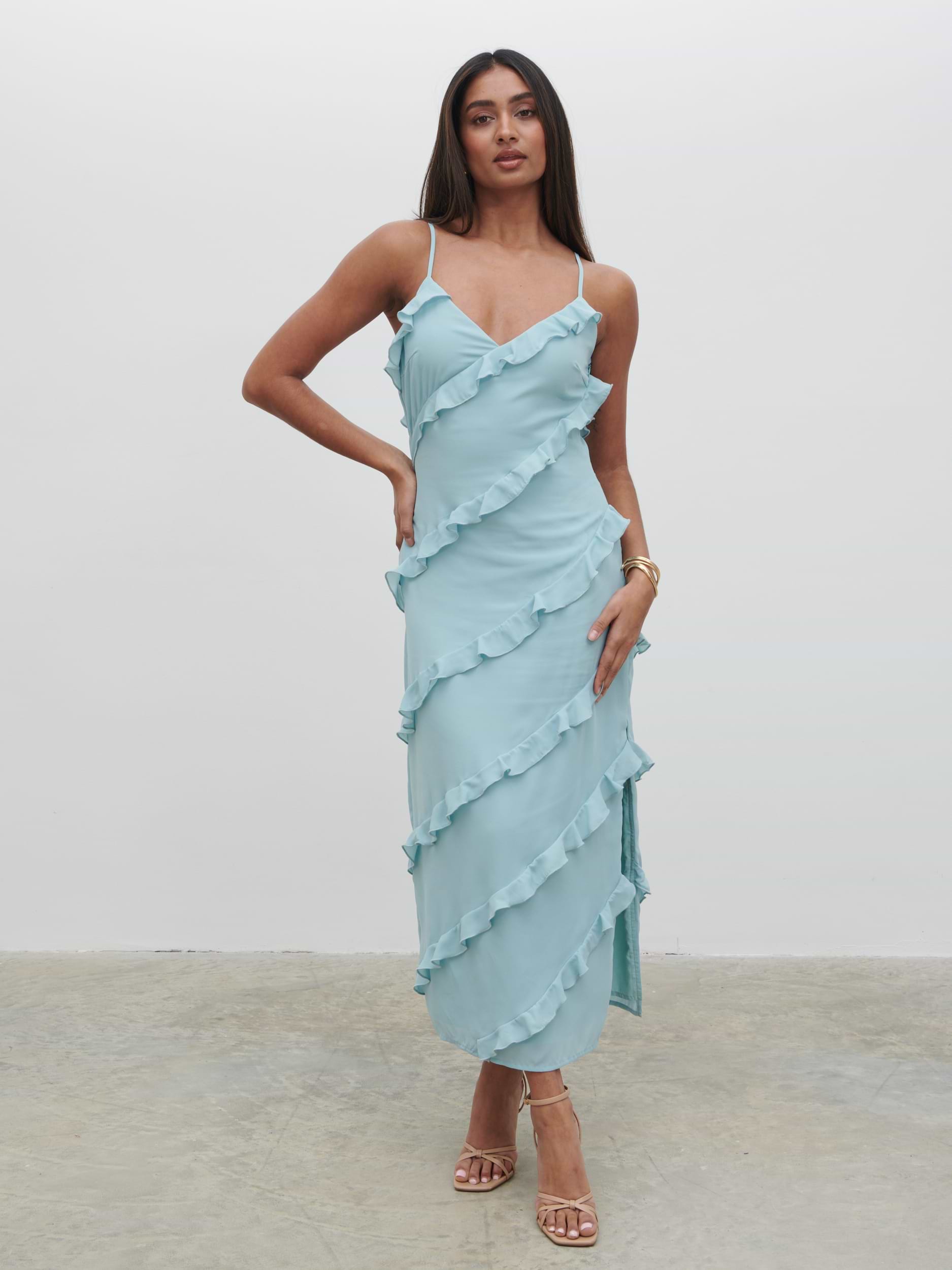 Nadine Ruffle Midaxi Dress - Seaspray