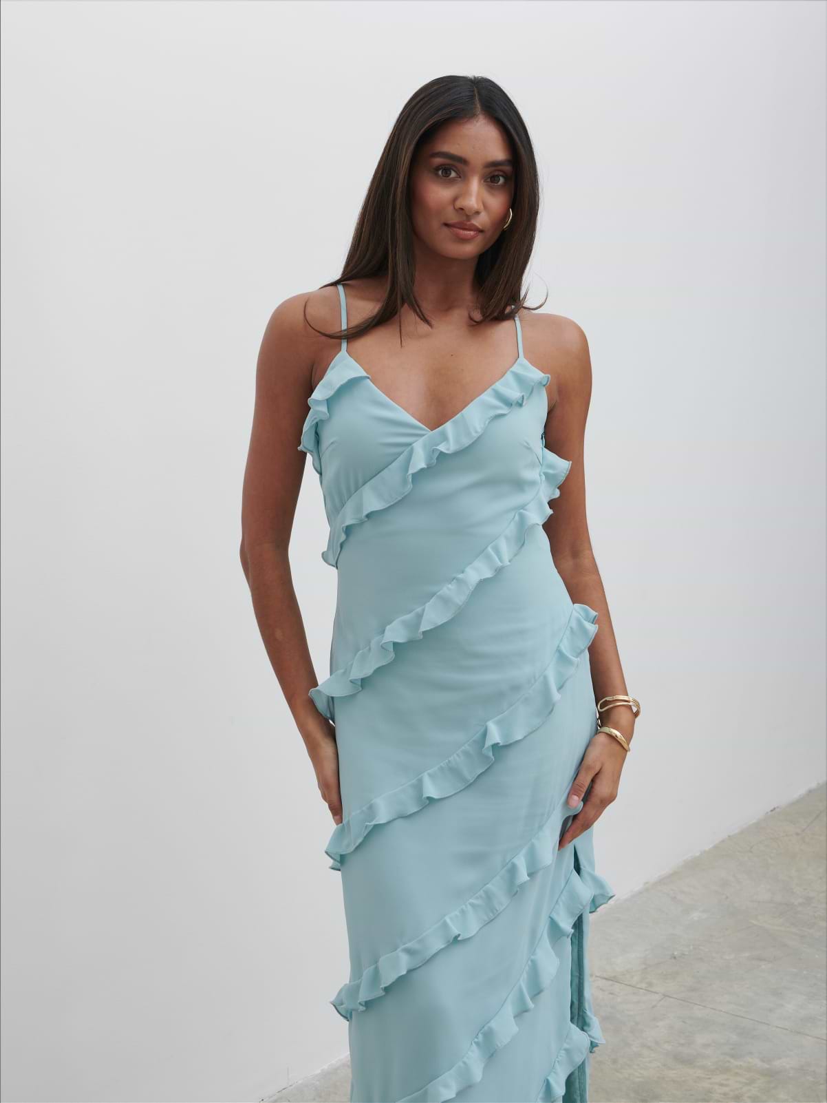 Nadine Ruffle Midaxi Dress - Seaspray