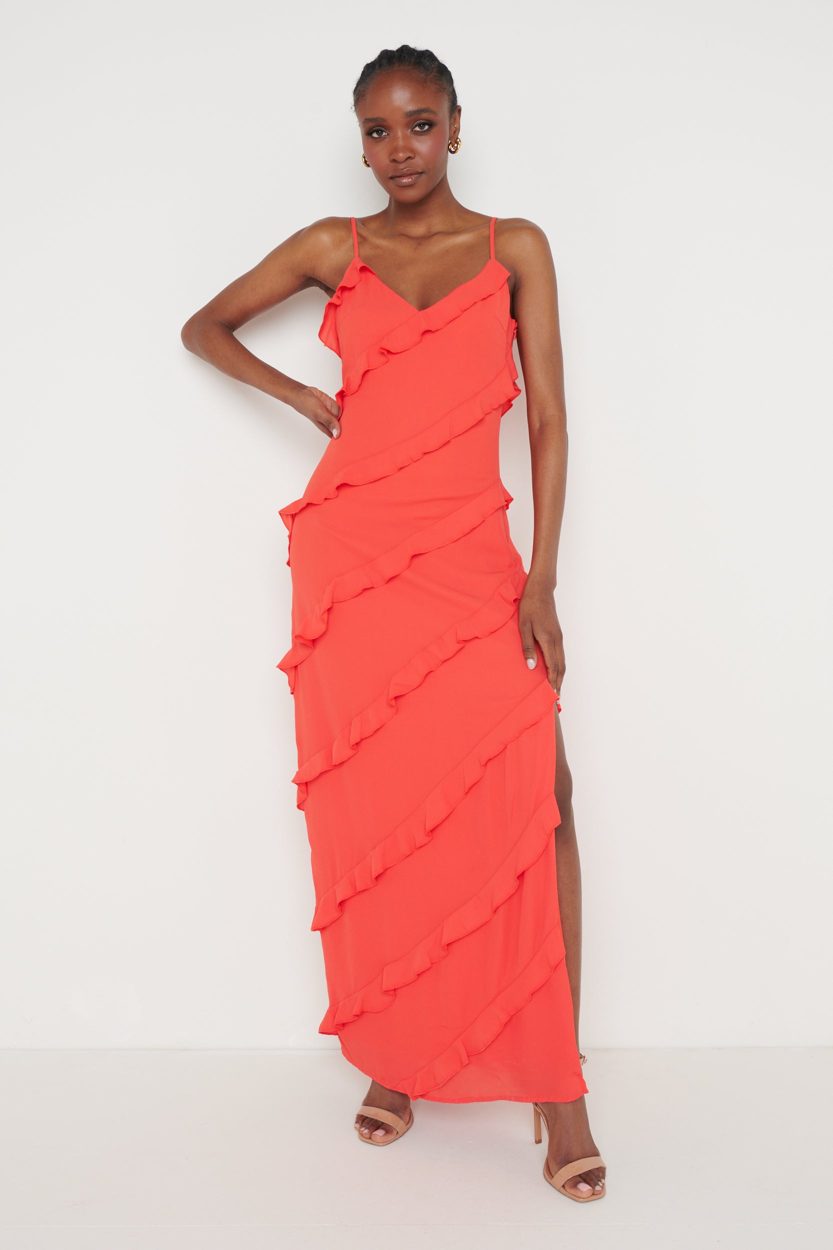 Nadine Ruffle Maxi Dress - Ruby Red