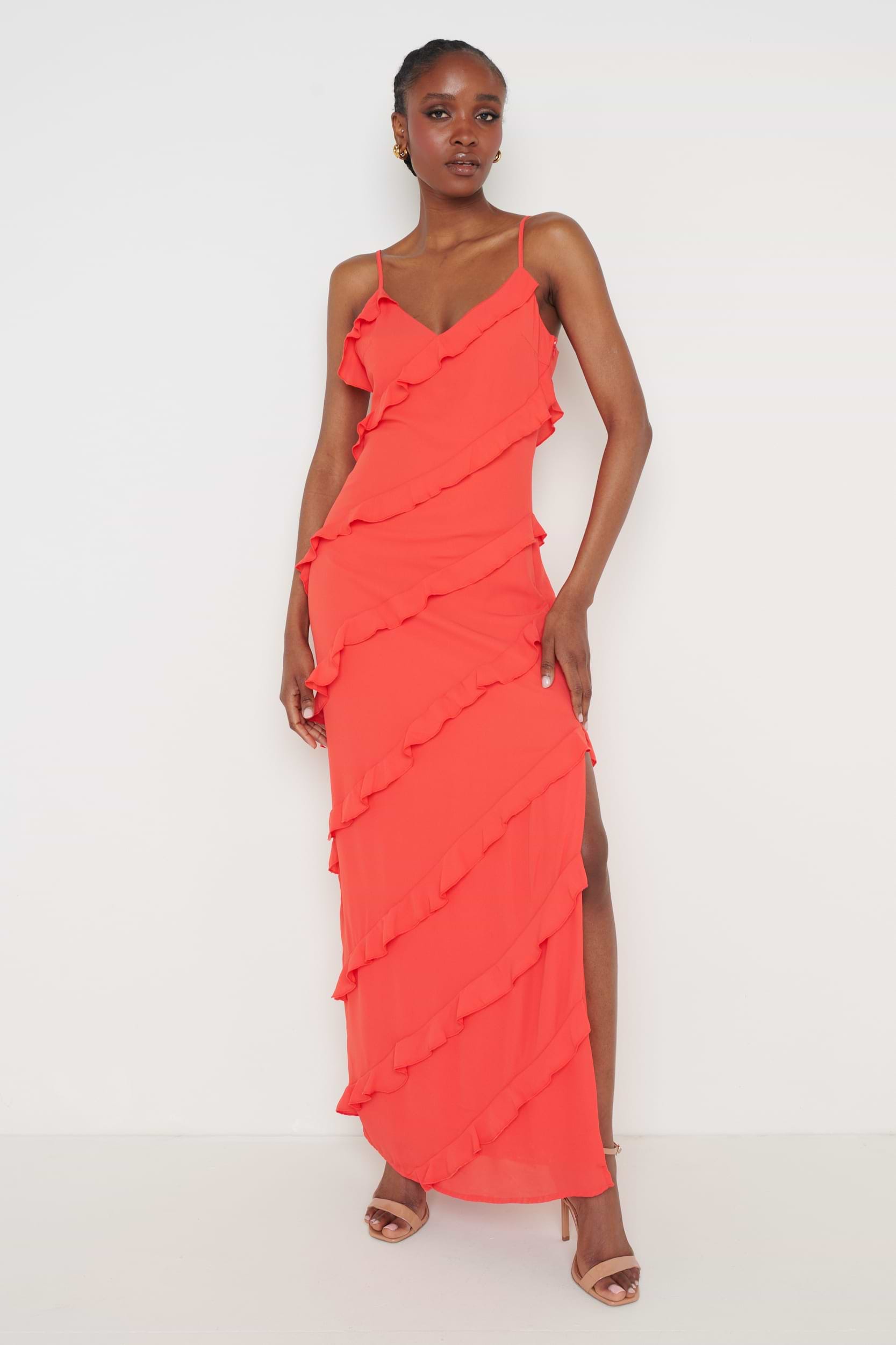 Nadine Ruffle Maxi Dress - Ruby Red