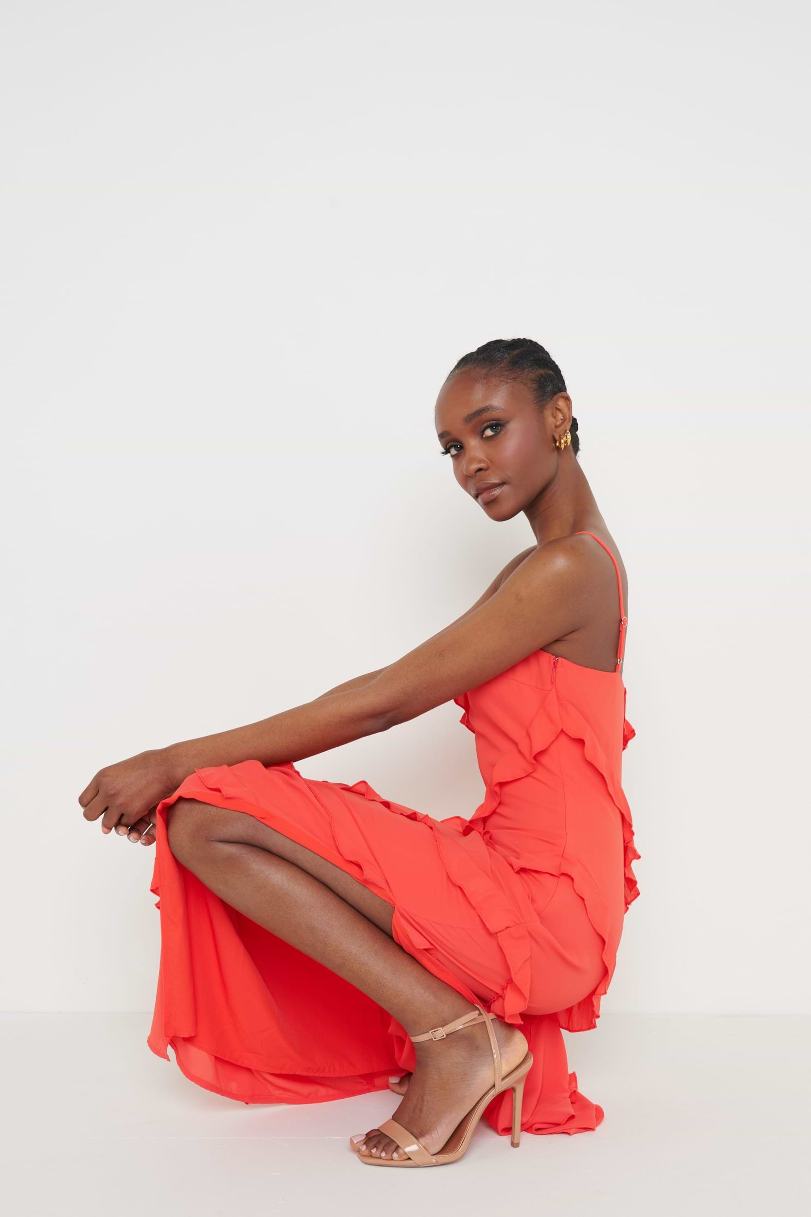 Nadine Ruffle Maxi Dress - Ruby Red