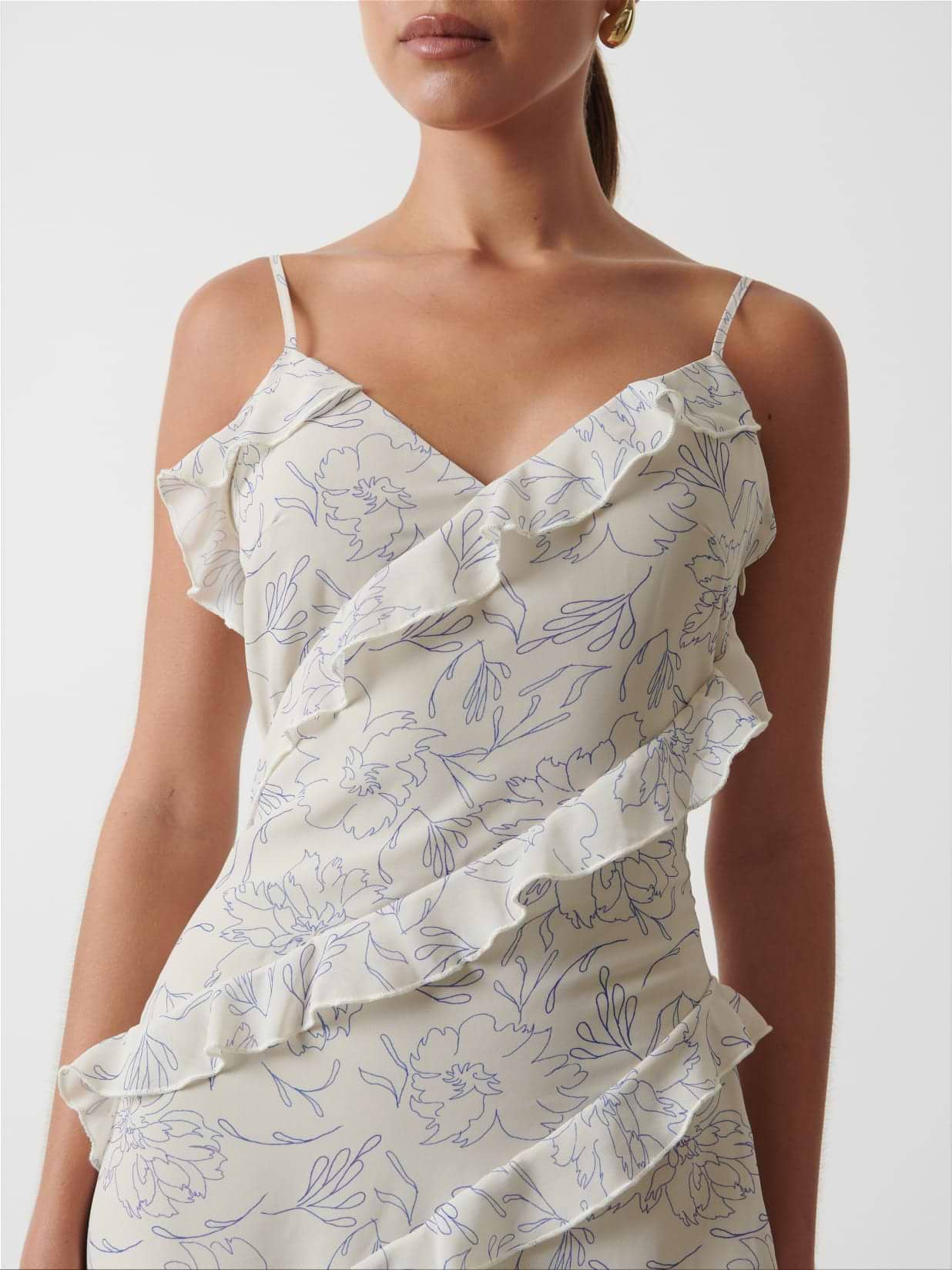 Nadine Ruffle Printed Midaxi Dress - Peony Abstract Floral Print