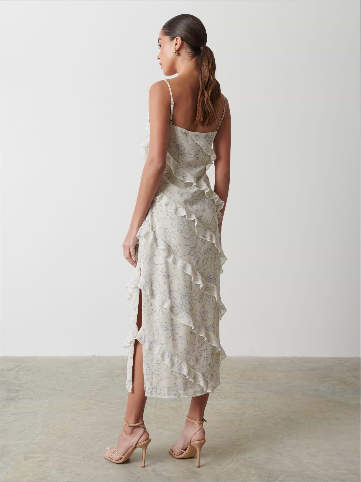 Nadine Ruffle Printed Midaxi Dress - Peony Abstract Floral Print