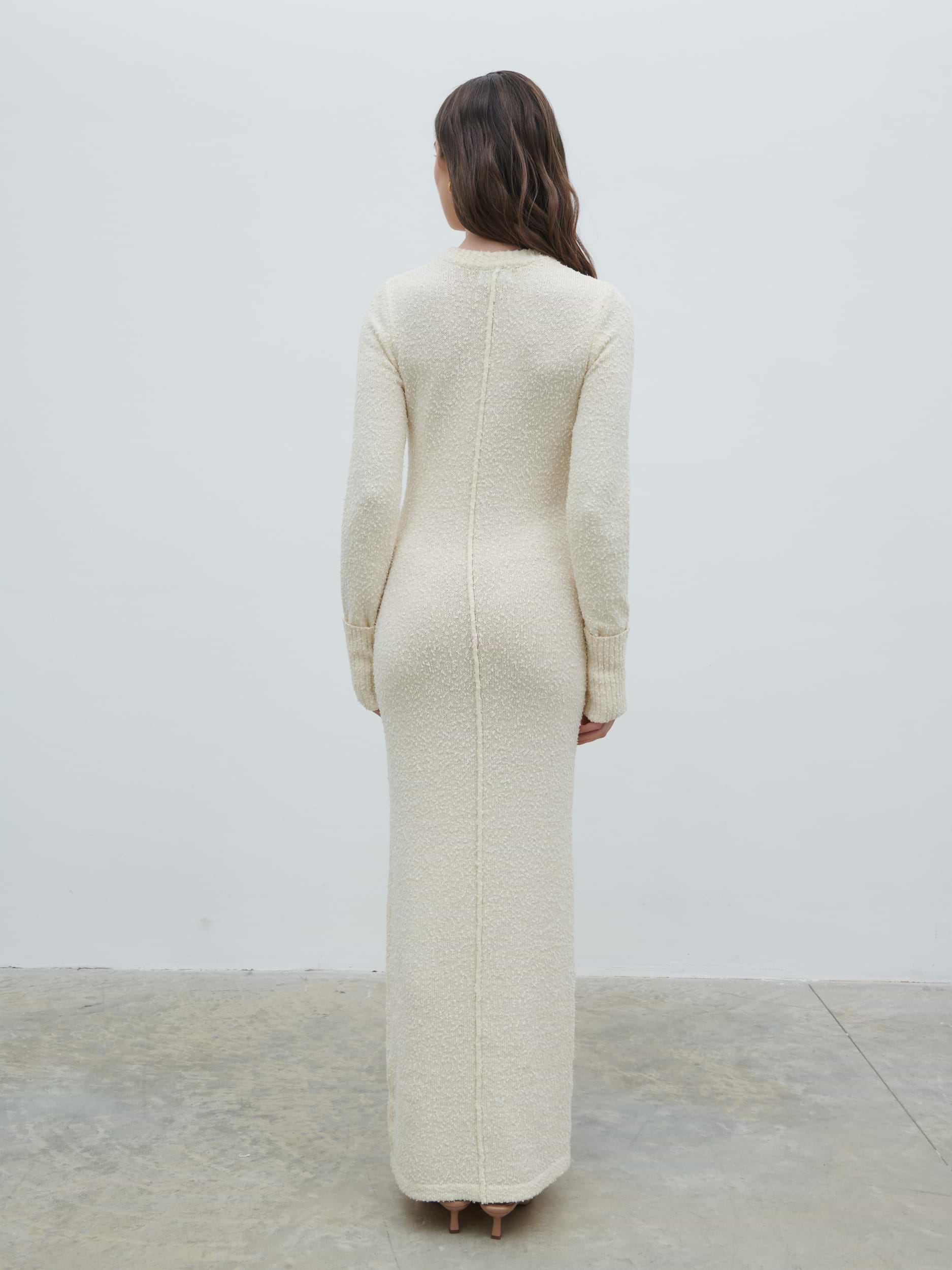 Nala Boucle Exposed Seam Knit Midaxi Dress - Cream