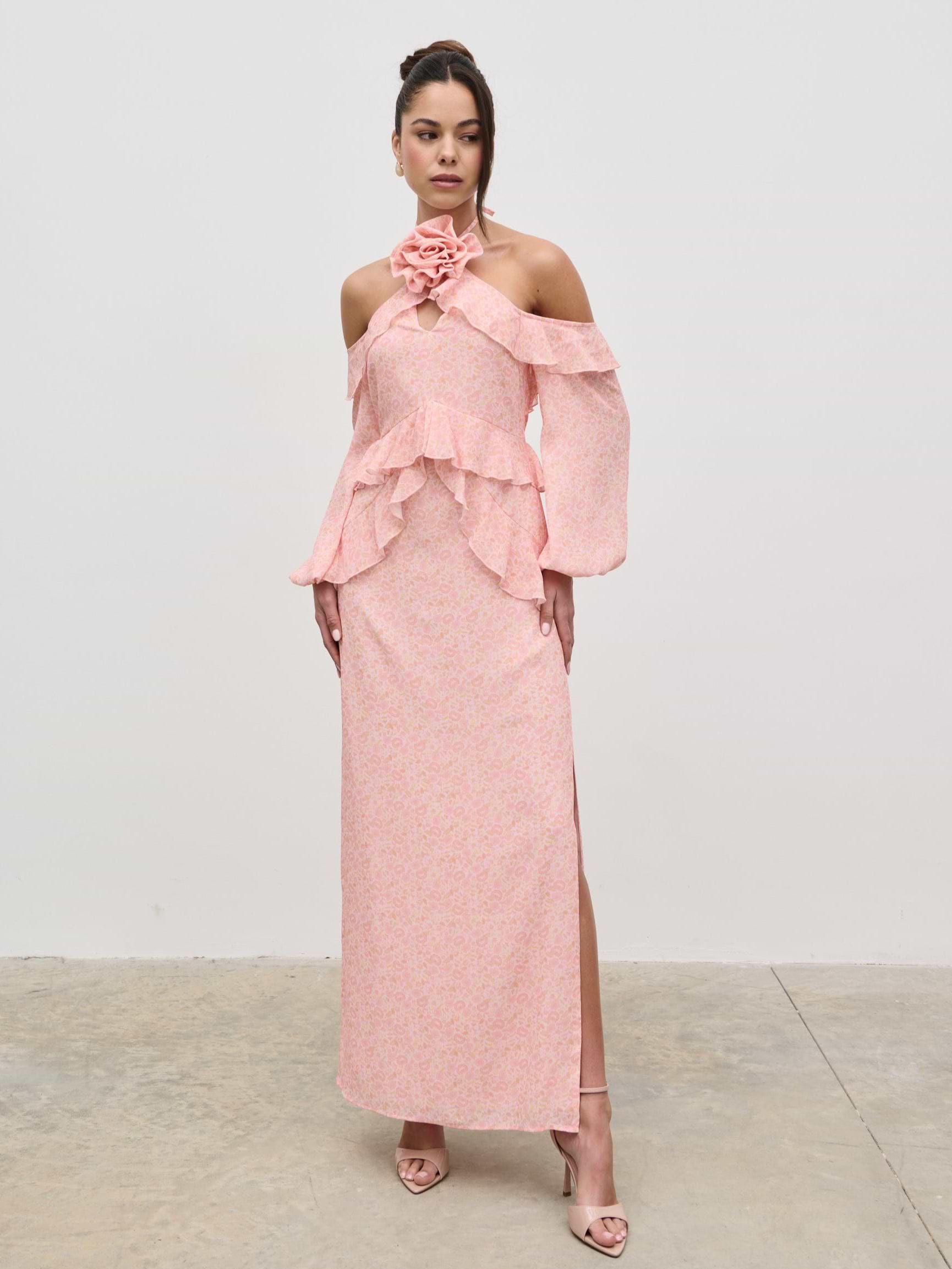 Nalani Corsage Ruffle Maxi Dress - Ditsy Floral