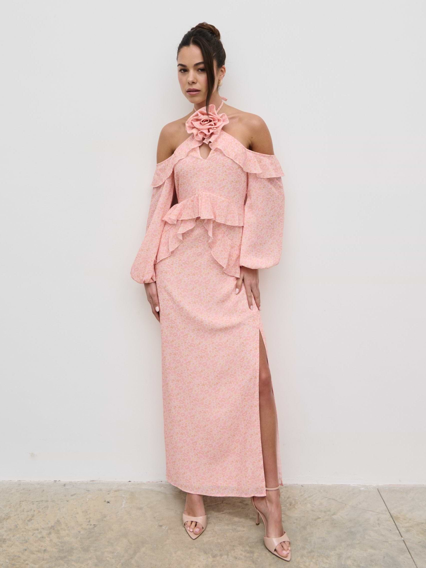Nalani Corsage Ruffle Maxi Dress - Ditsy Floral