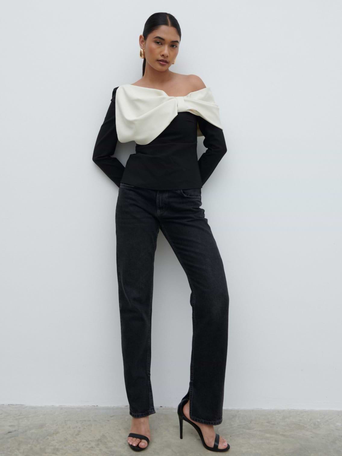 Naomi Exaggerated Bow Top - Black and Cream