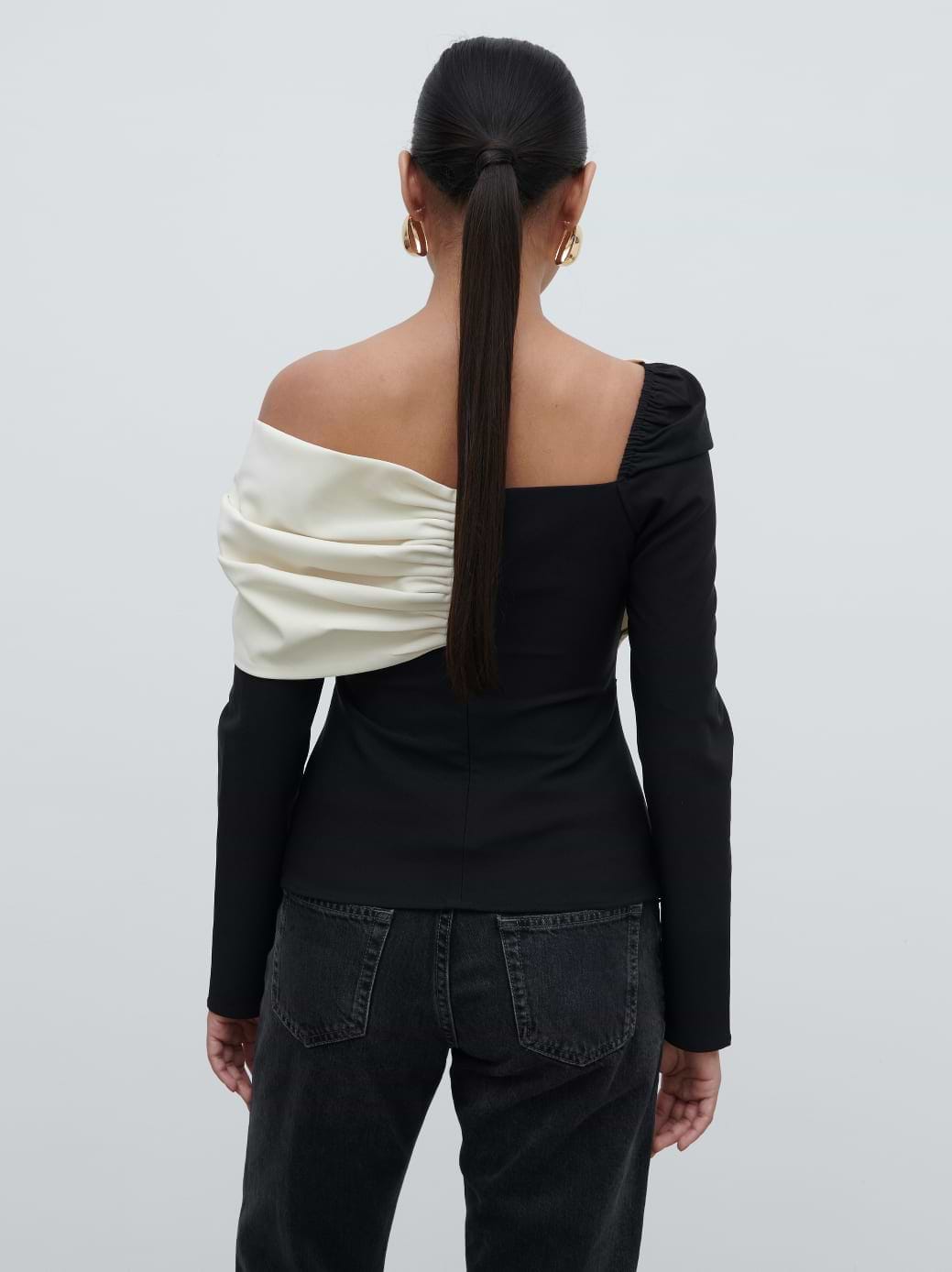 Naomi Exaggerated Bow Top - Black and Cream