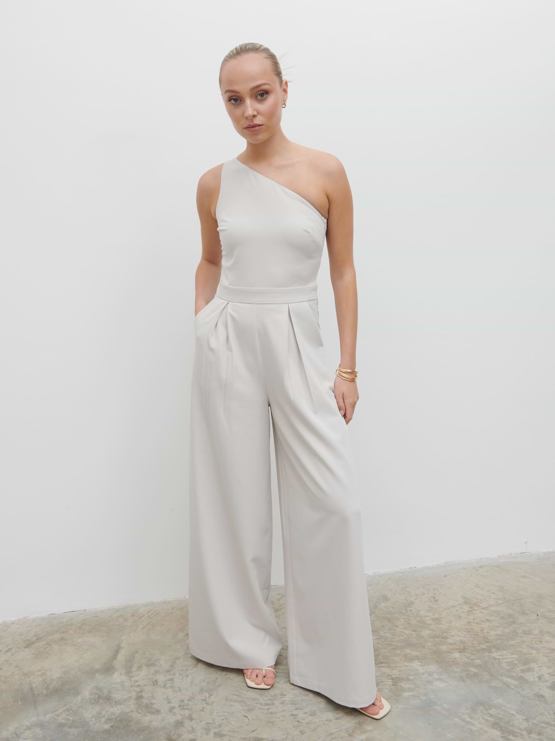 Natalie One Shoulder Jumpsuit - Stone