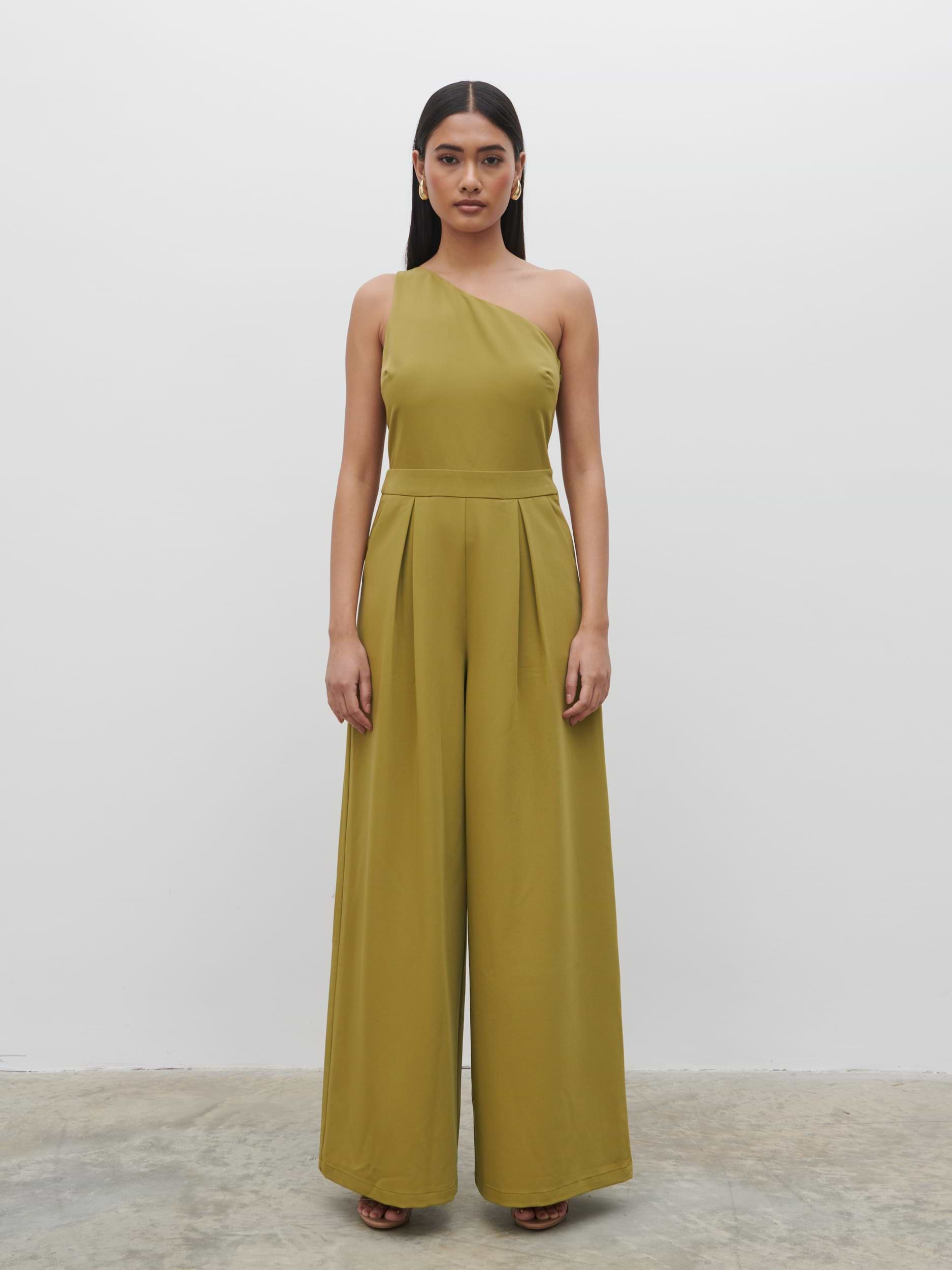 Natalie One Shoulder Jumpsuit - Tarragon Green