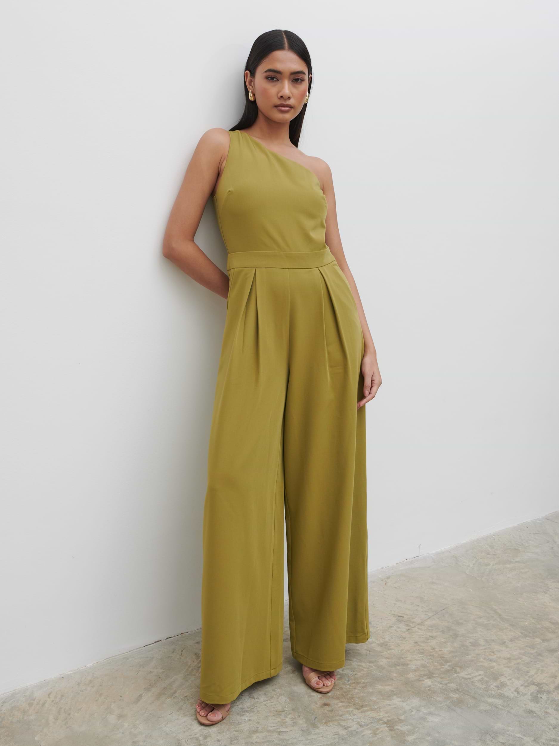Natalie One Shoulder Jumpsuit - Tarragon Green