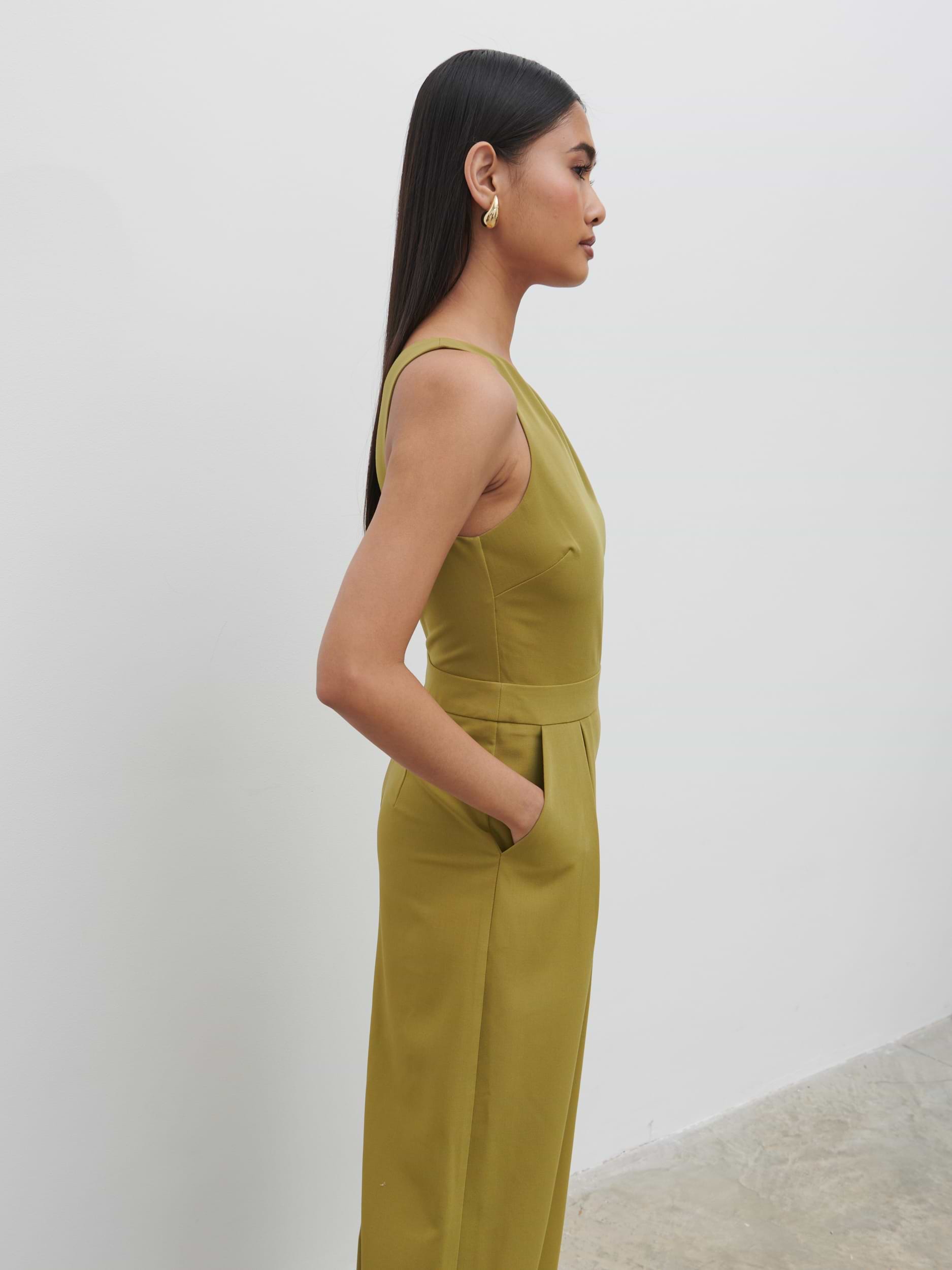 Natalie One Shoulder Jumpsuit - Tarragon Green