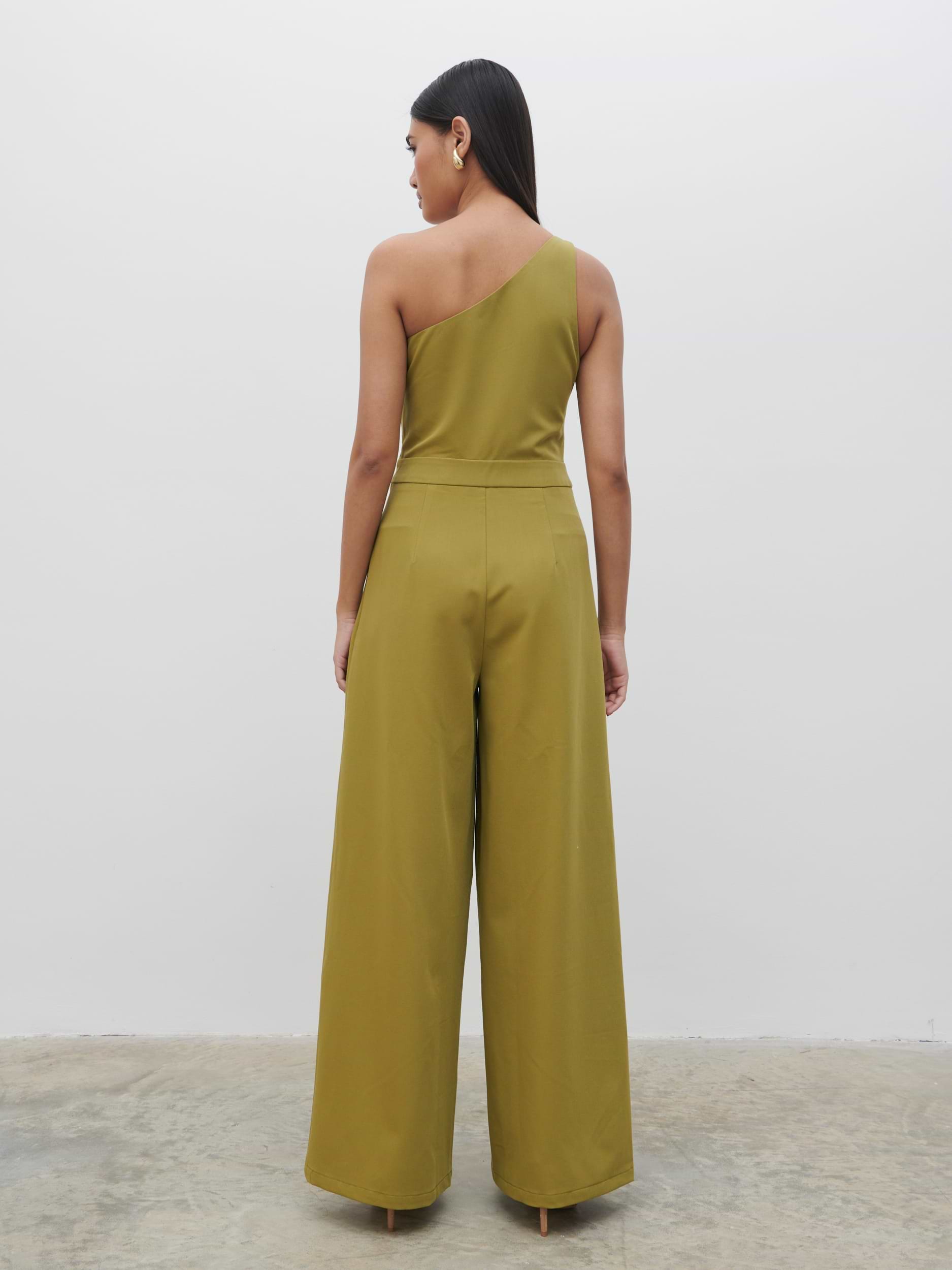 Natalie One Shoulder Jumpsuit - Tarragon Green