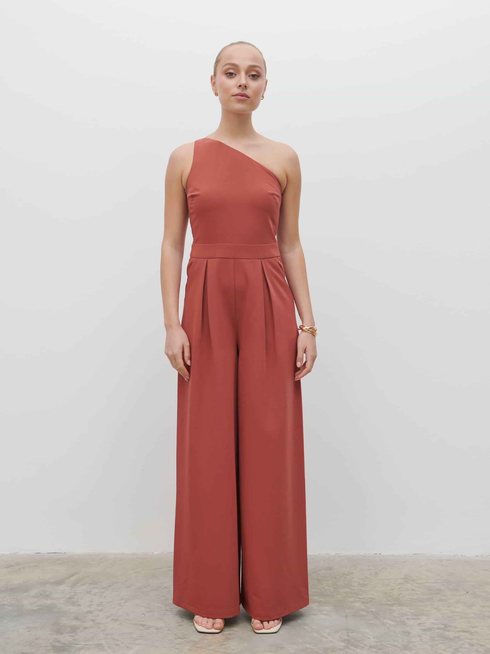 Natalie One Shoulder Jumpsuit - Terracotta