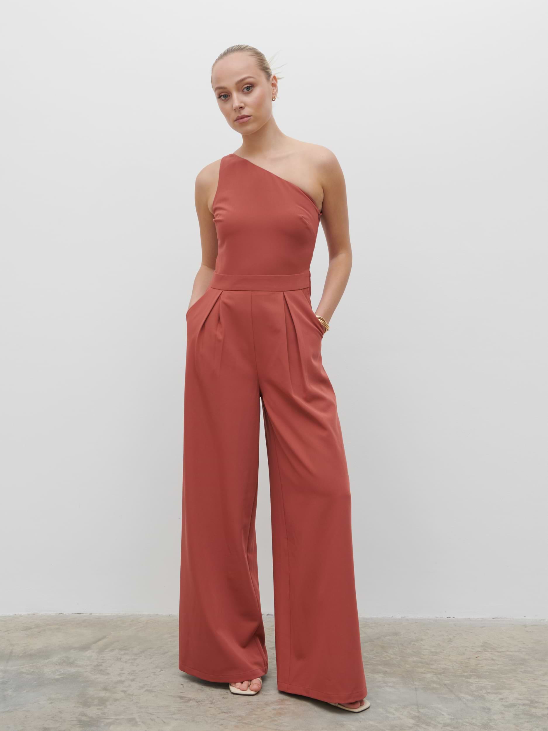 Natalie One Shoulder Jumpsuit - Terracotta