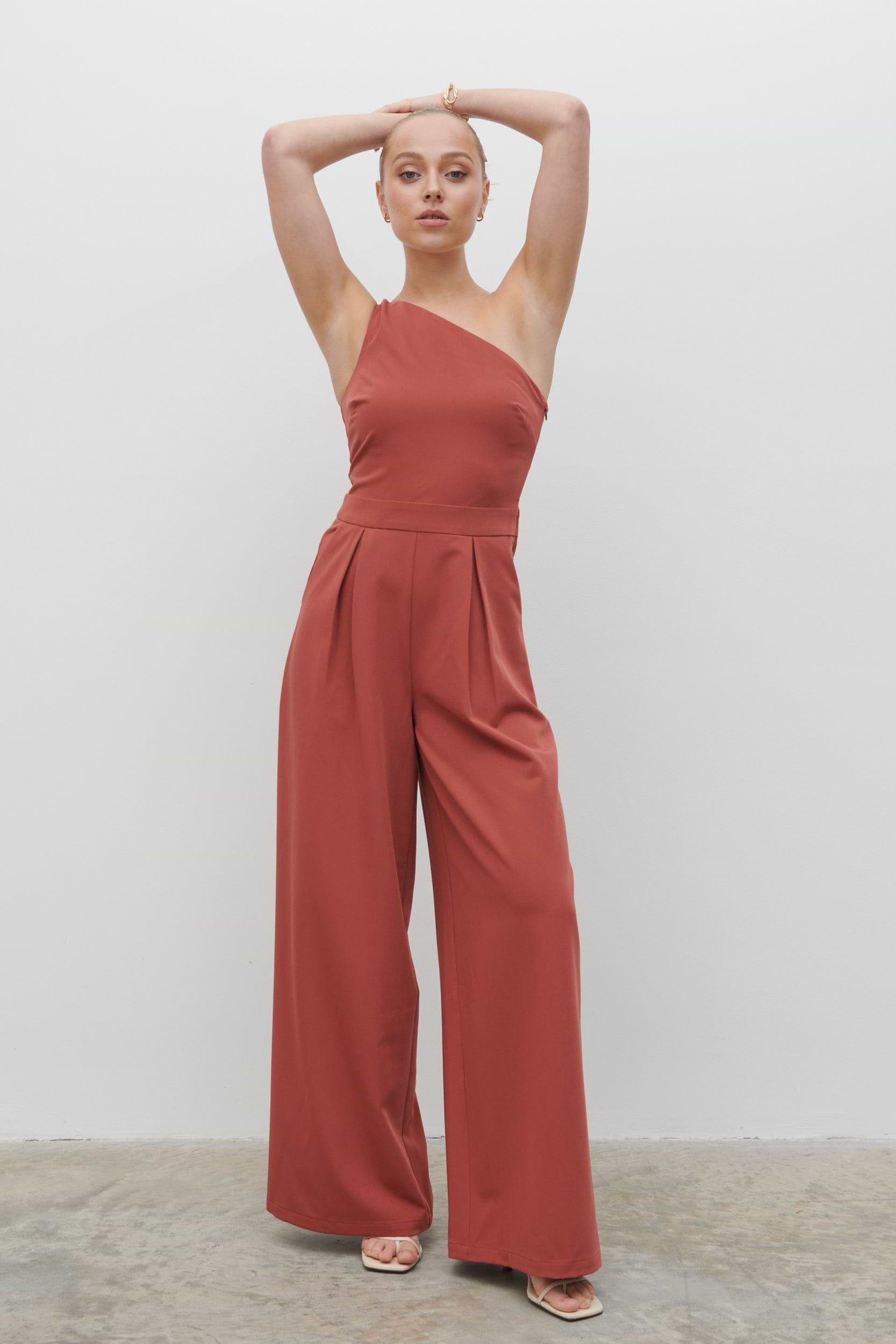 Natalie One Shoulder Jumpsuit - Terracotta