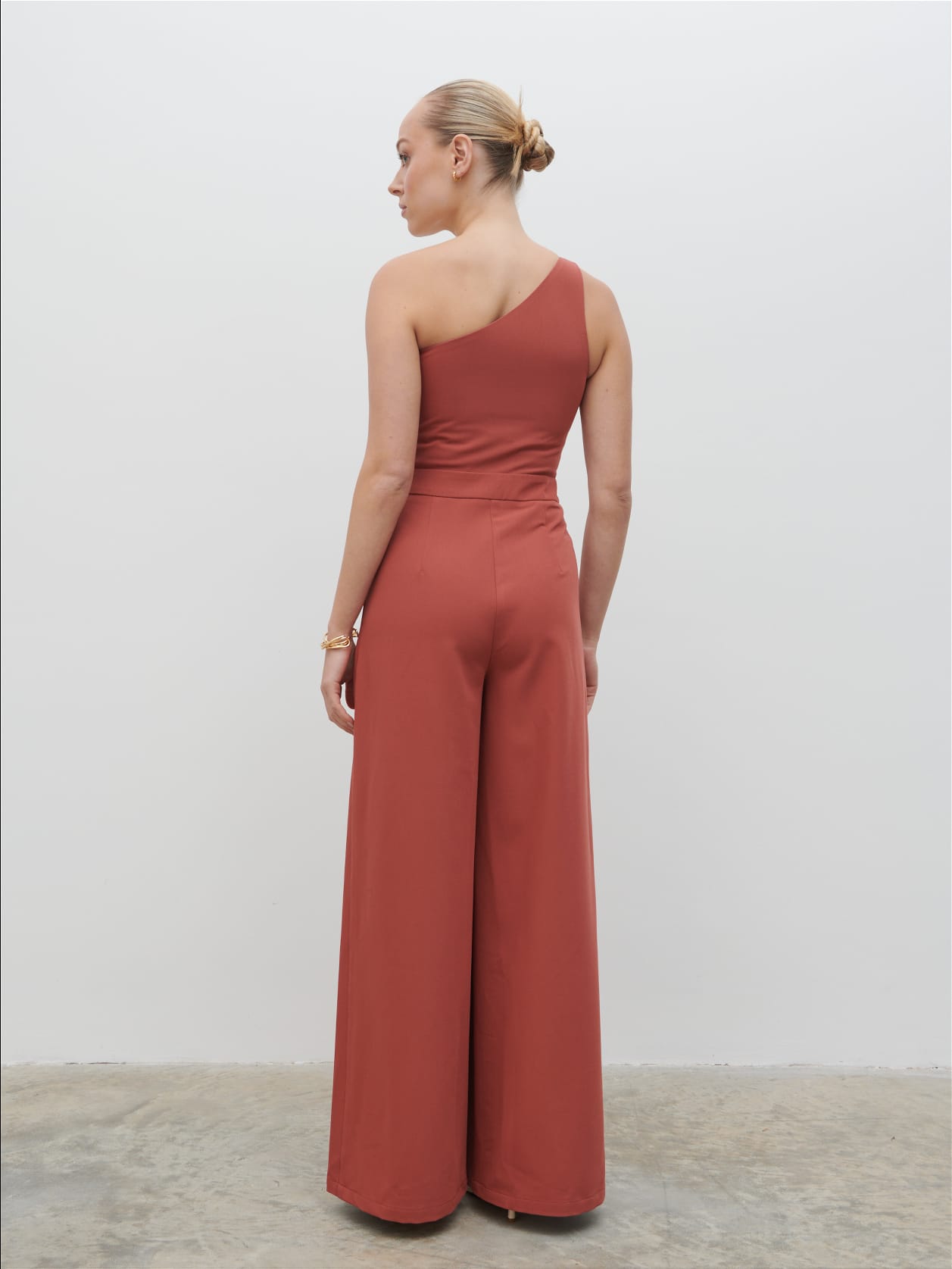 Natalie One Shoulder Jumpsuit - Terracotta