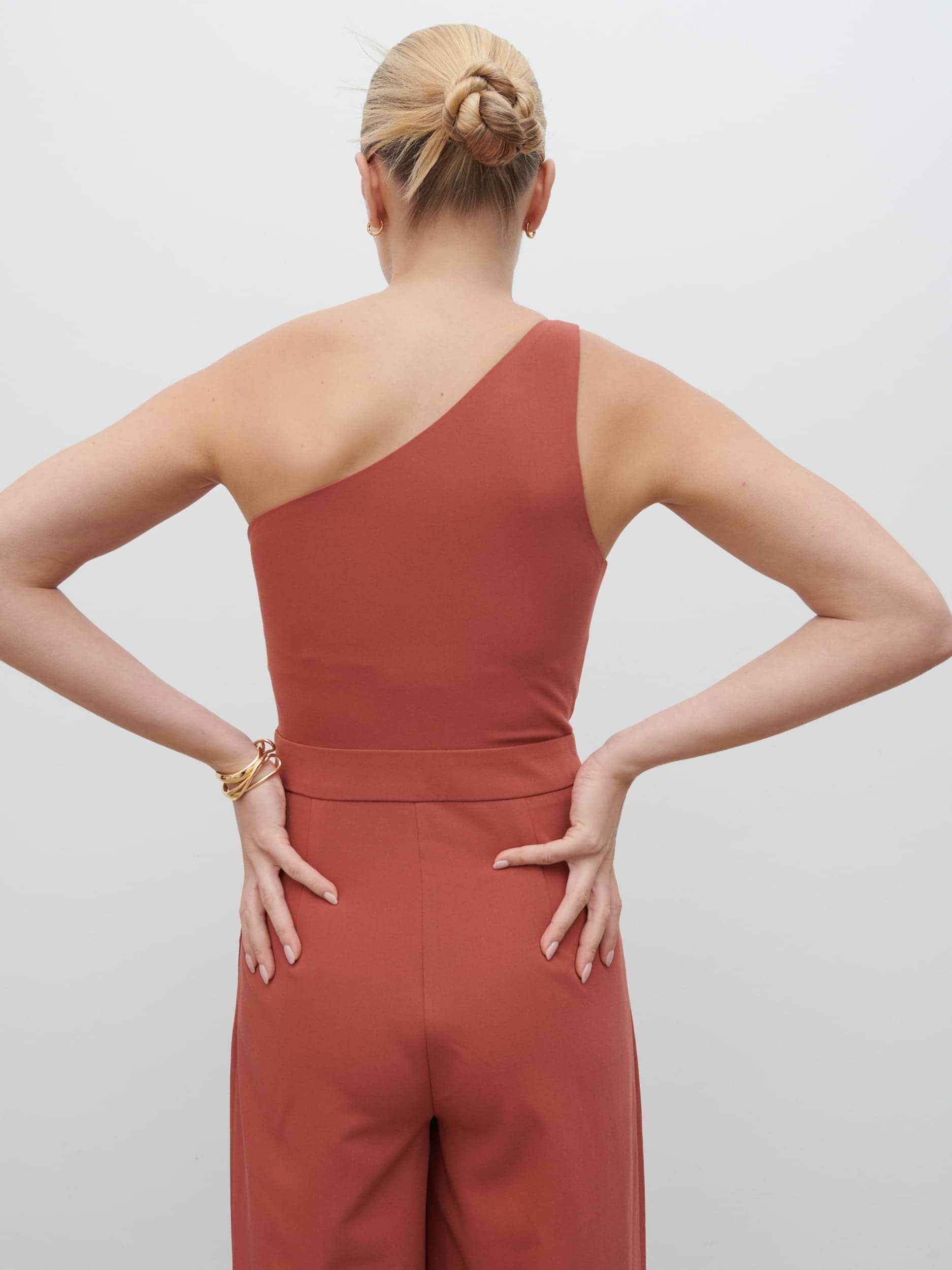 Natalie One Shoulder Jumpsuit - Terracotta