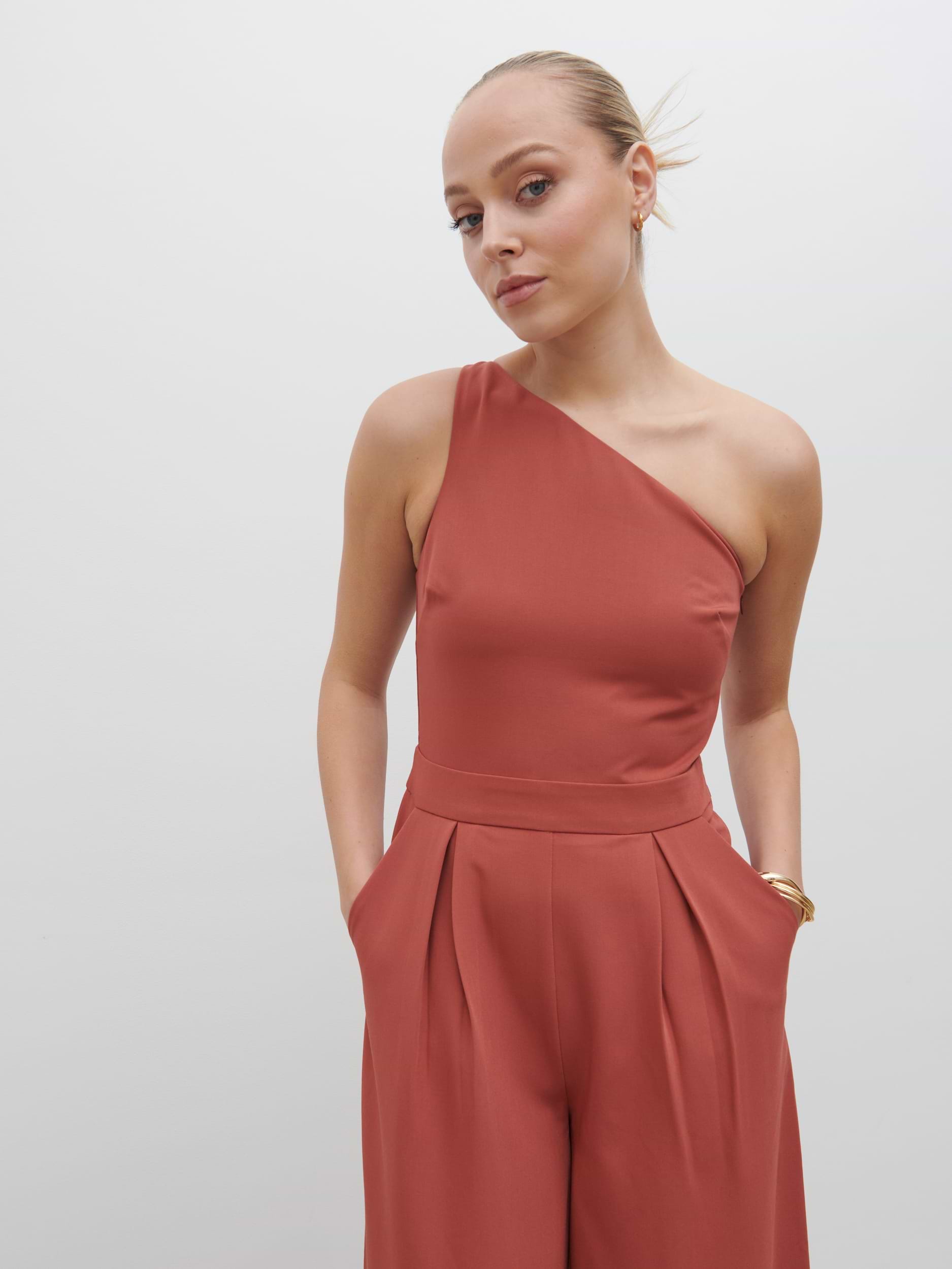 Natalie One Shoulder Jumpsuit - Terracotta