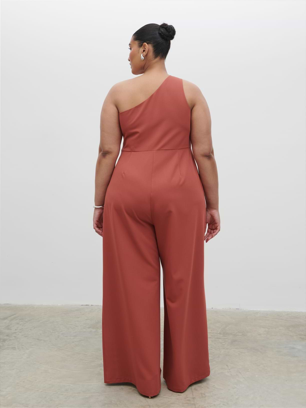 Natalie One Shoulder Jumpsuit Curve - Terracotta