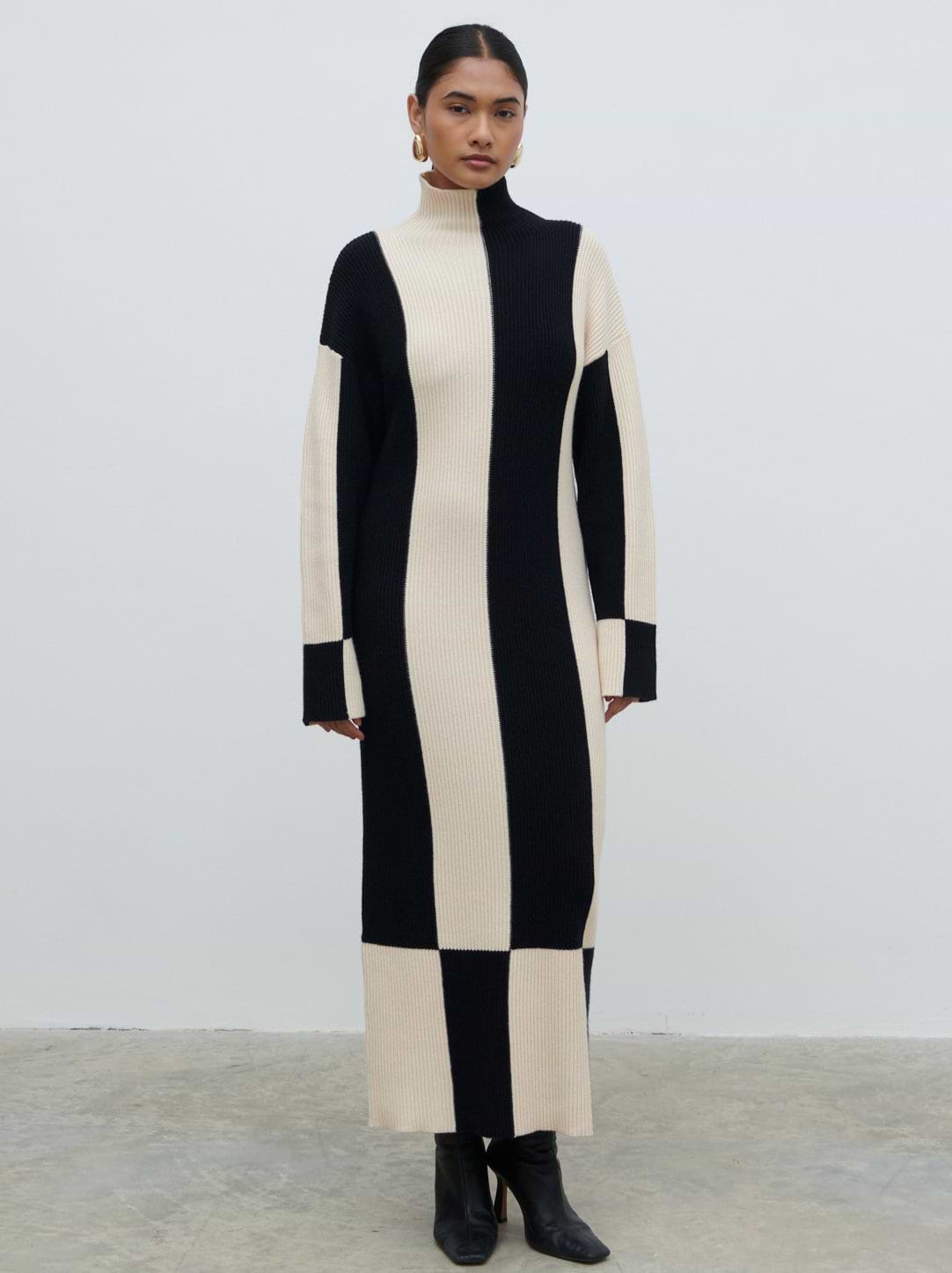 Nayah High Funnel Neck Knit Dress - Stripe