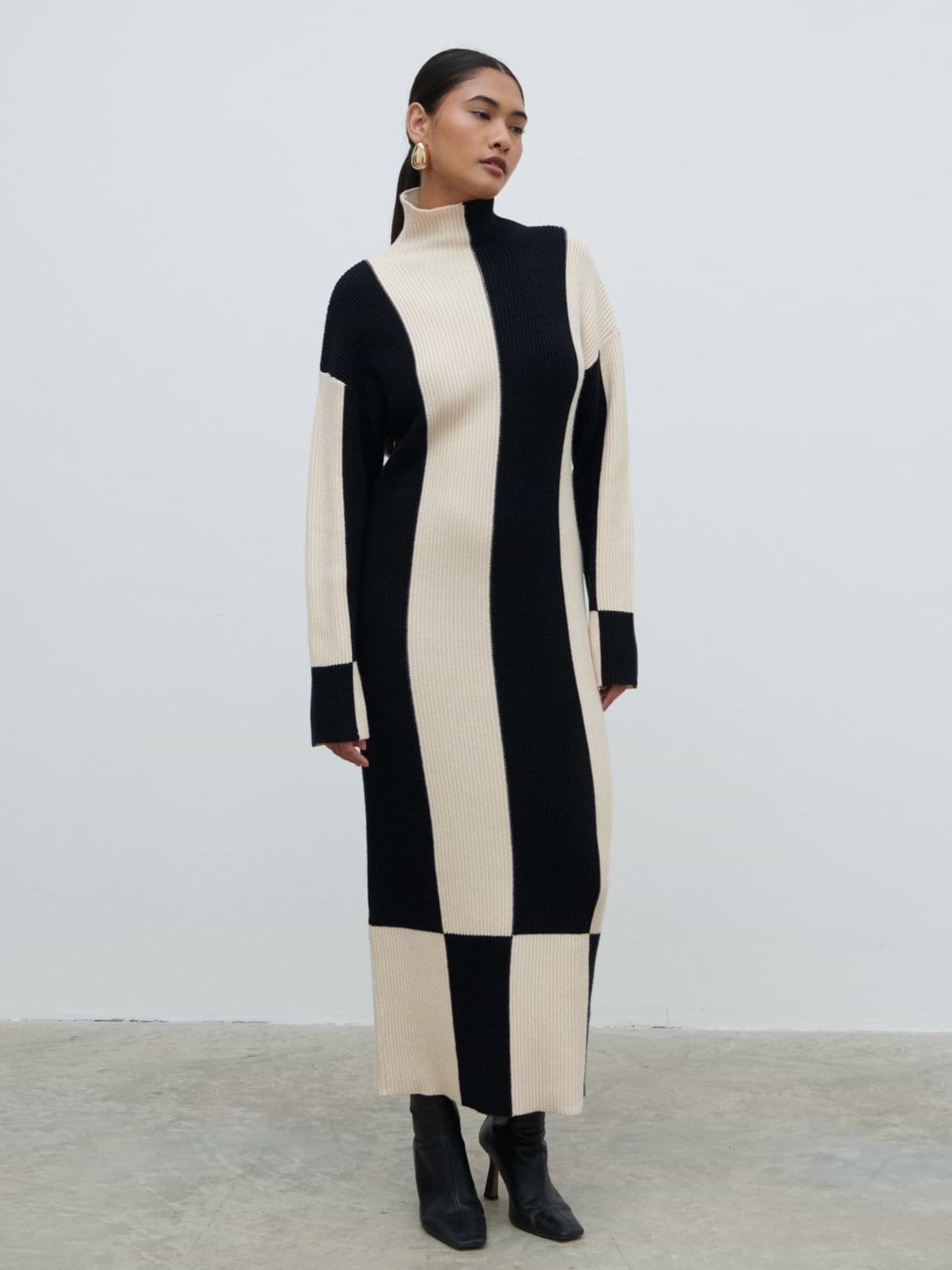 Nayah High Funnel Neck Knit Dress - Stripe