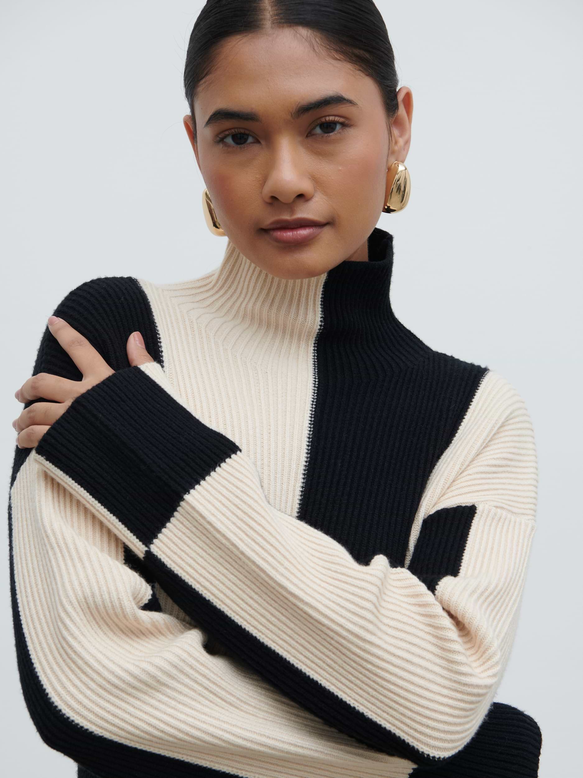 Nayah High Funnel Neck Knit Dress - Stripe