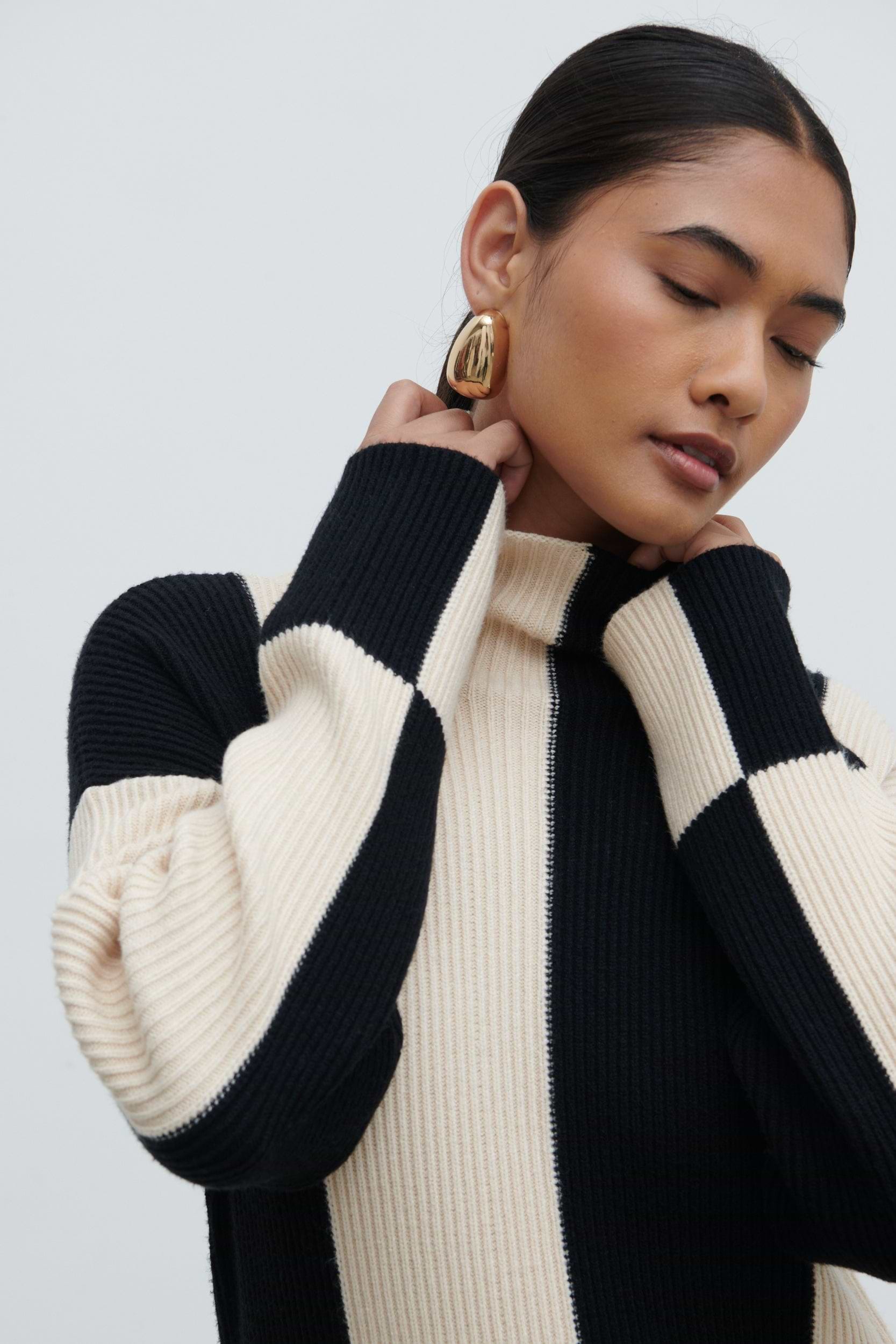 Nayah High Funnel Neck Knit Dress - Stripe