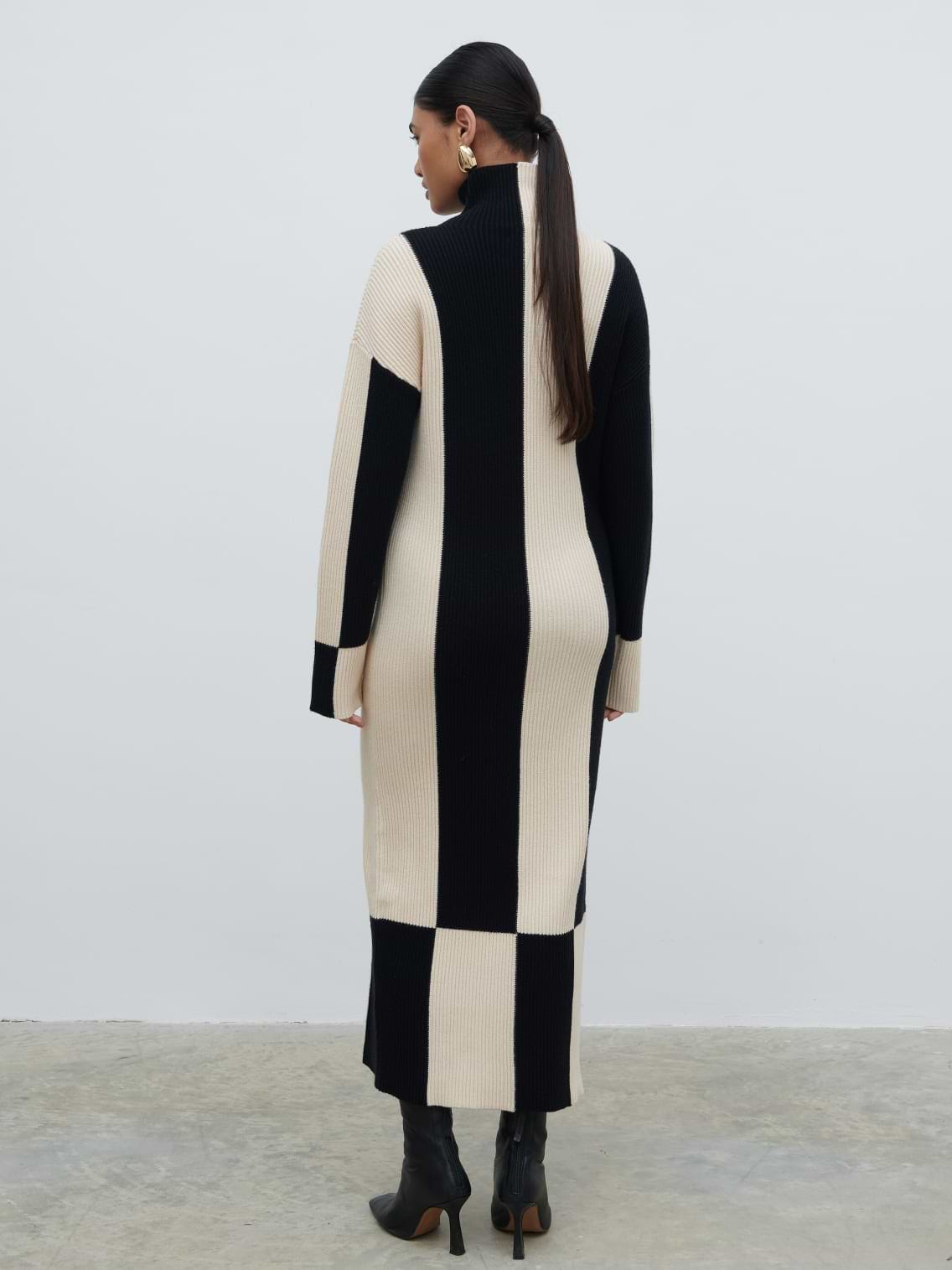 Nayah High Funnel Neck Knit Dress - Stripe