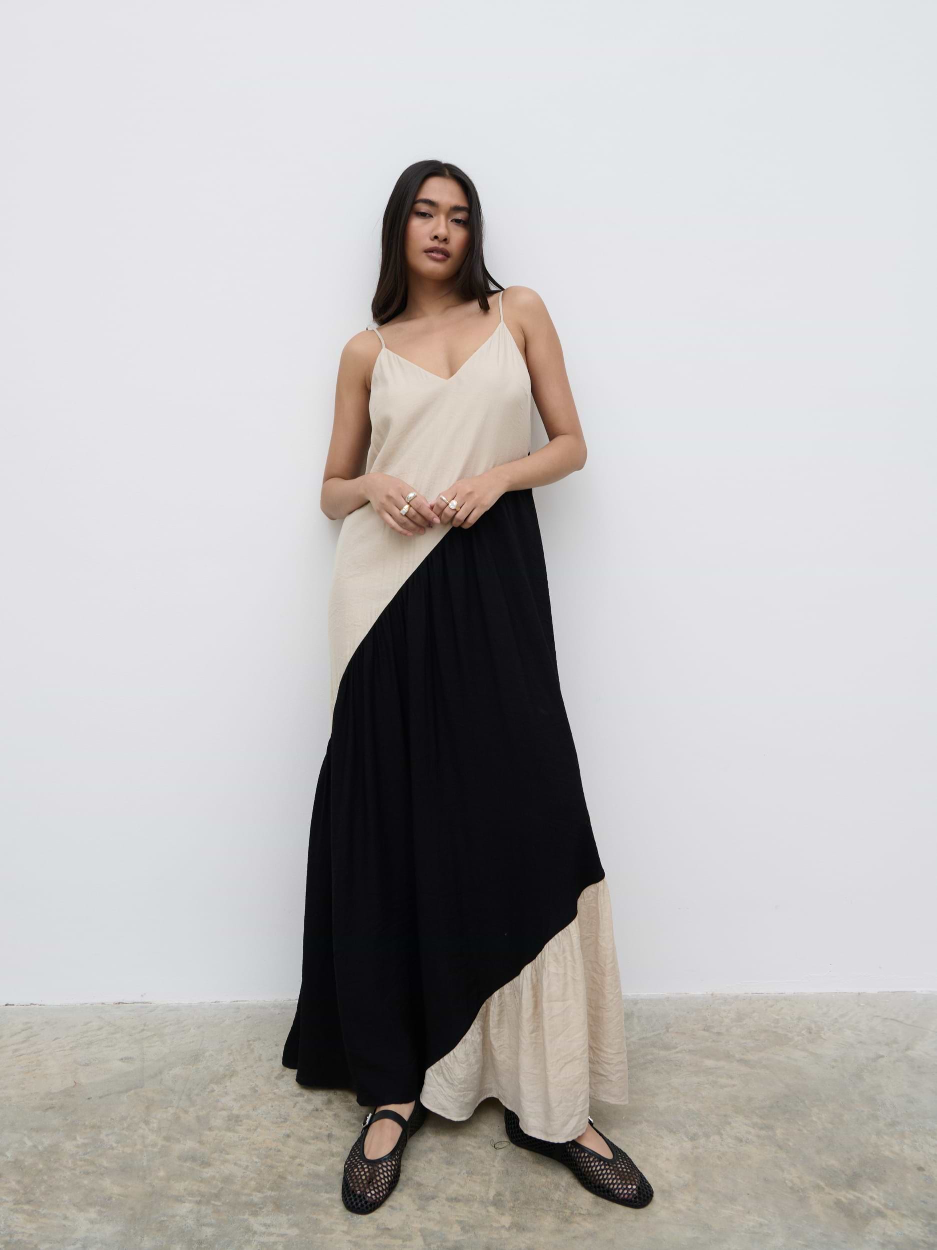 Neah Stripe Maxi Dress - Beige and Black