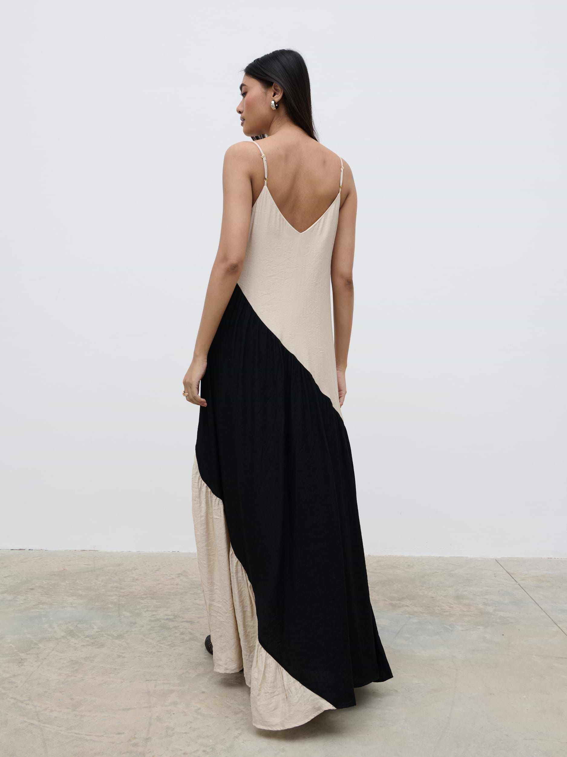 Neah Stripe Maxi Dress - Beige and Black