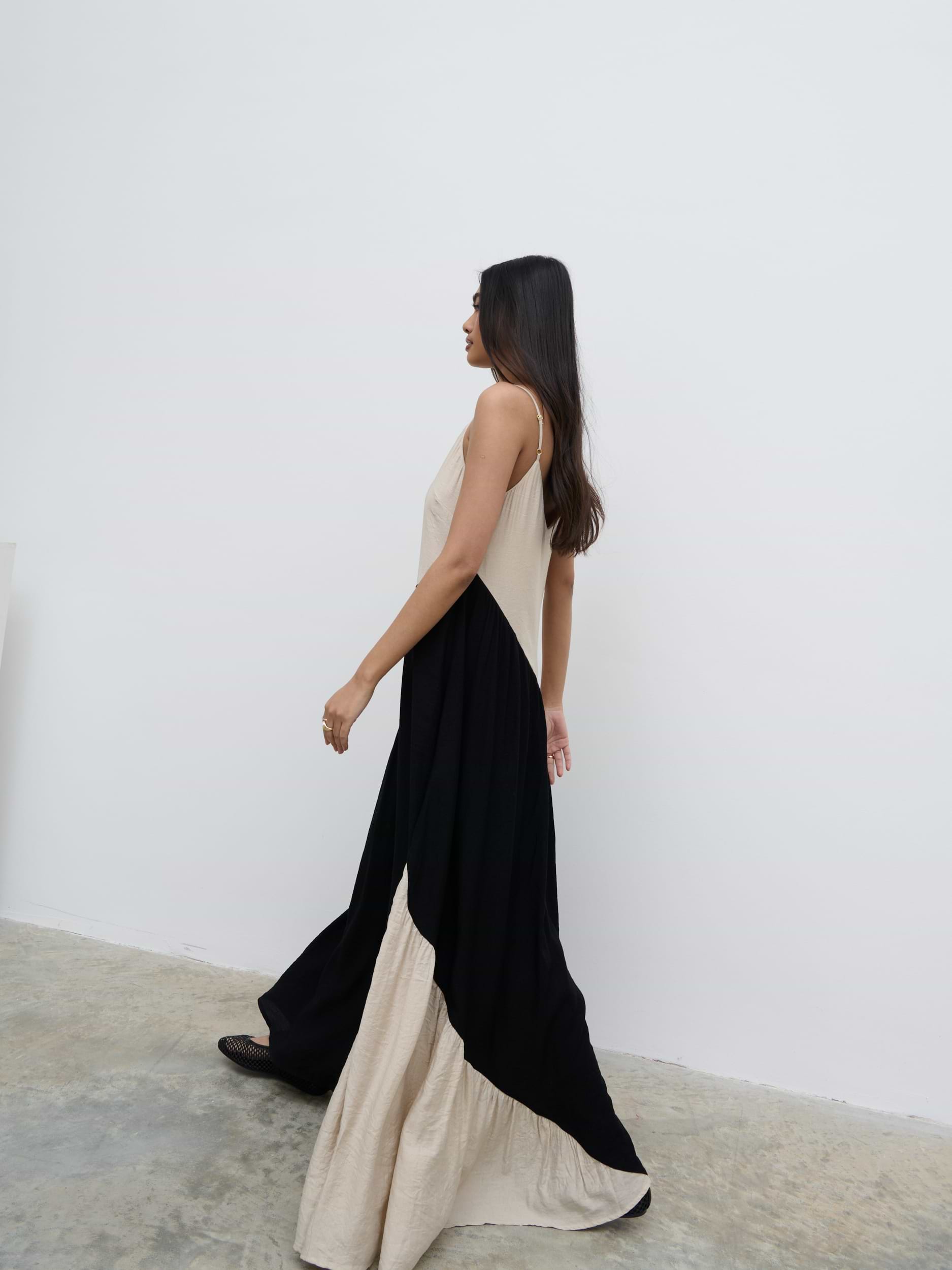 Neah Stripe Maxi Dress - Beige and Black